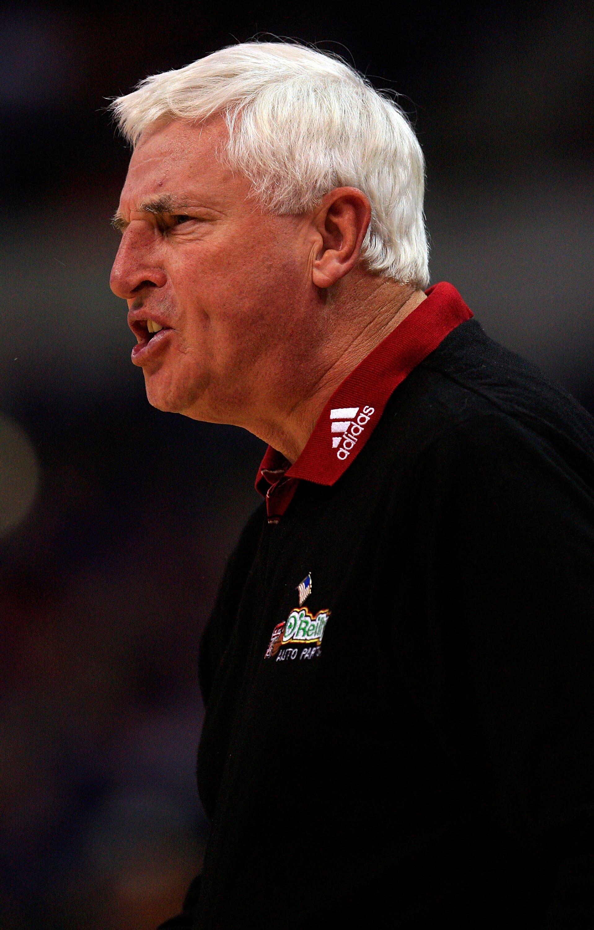 OKLAHOMA CITY - MARCH 09:  Head coach Bob Knight of the Texas Tech Red Raiders yells from the bench during the quarterfinal game of the Phillips 66 Big 12 Men's Basketball Championship against the Kansas State Wildcats on March 9, 2007 at the Ford Center