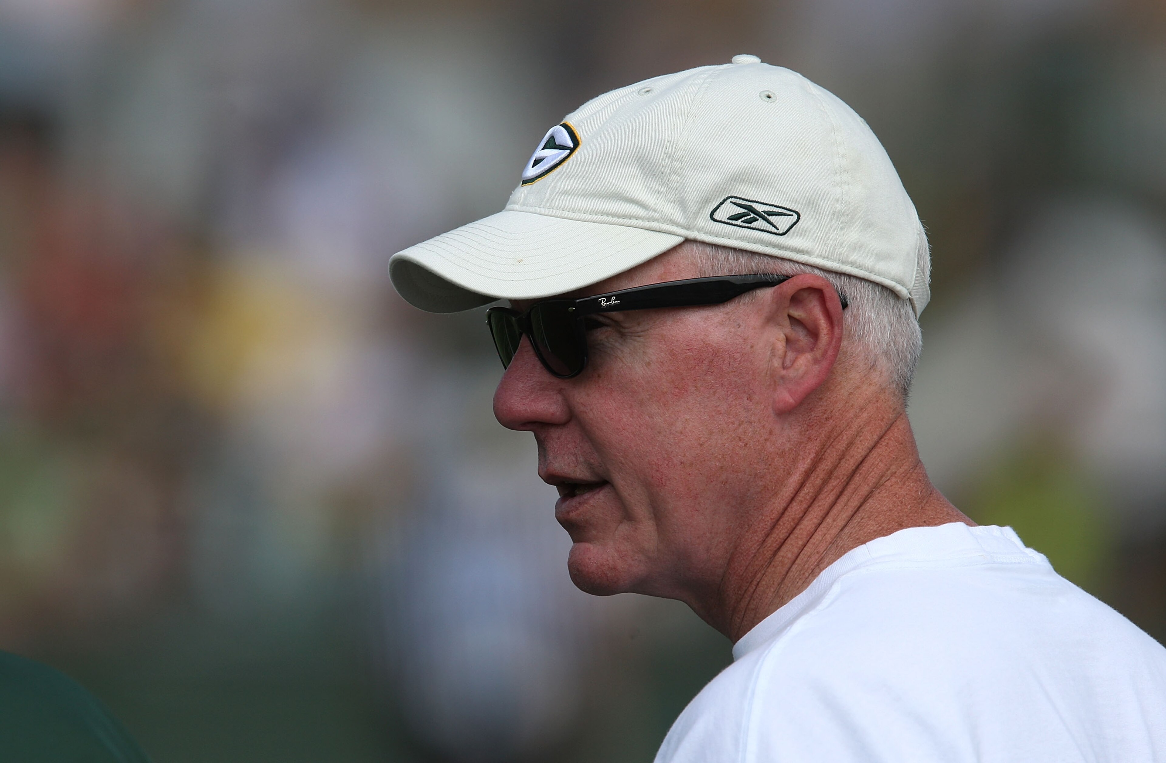 GREEN BAY, WI - AUGUST 03: General manager Ted Thompson of the Green Bay Packers watches practice at summer training camp on August 3, 2009 at the Ray Nitschke Field in Green Bay, Wisconsin. (Photo by Jonathan Daniel/Getty Images)