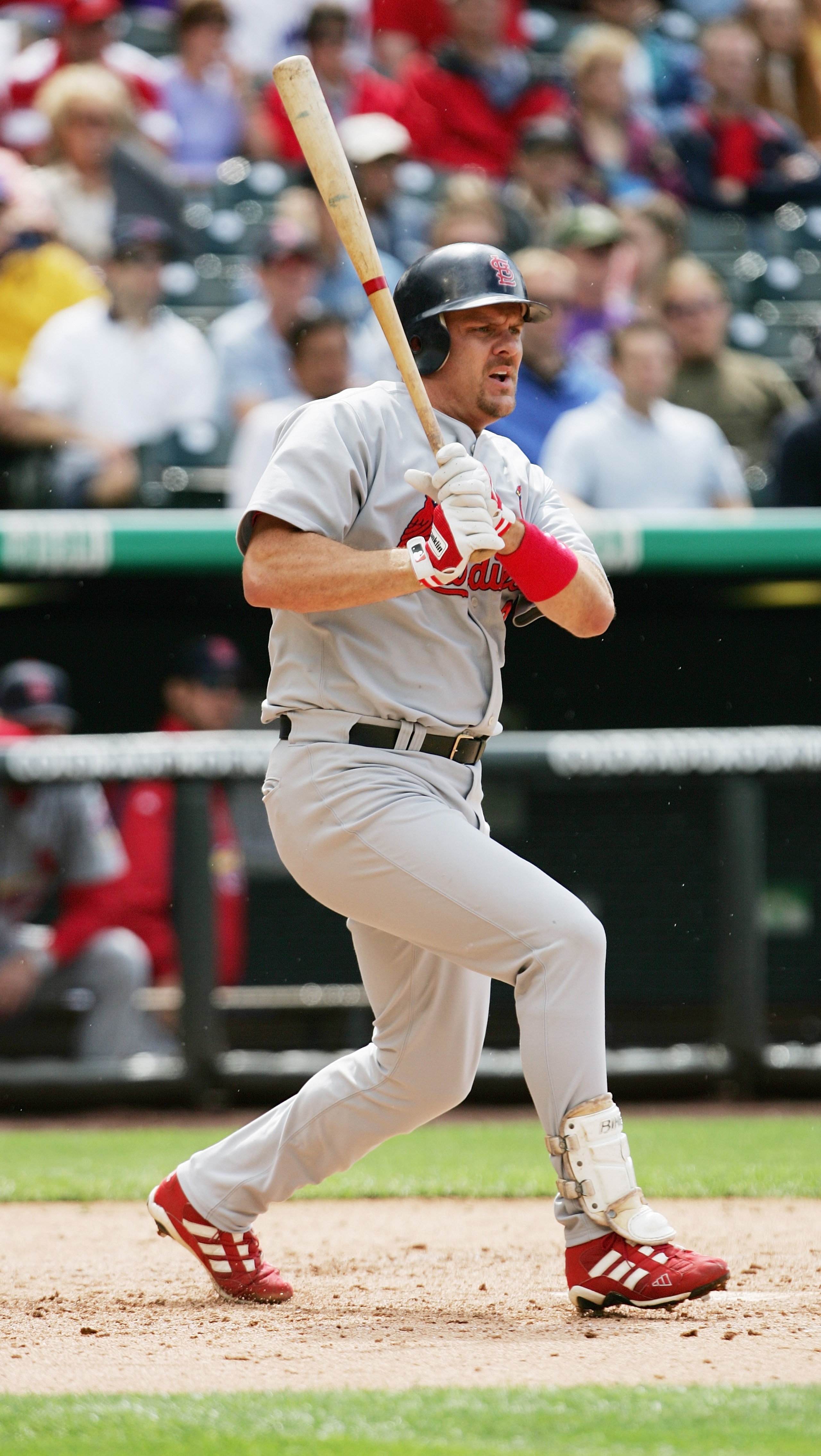 DENVER - JUNE 2:  Outfielder Larry Walker #33 of the St. Louis Cardinals bats against the Colorado Rockies during the game at Coors Field on June 2, 2005 in Denver, Colorado.  The Rockies defeated the Cardinals 8-7.  (Photo by Doug Pensinger/Getty Images)