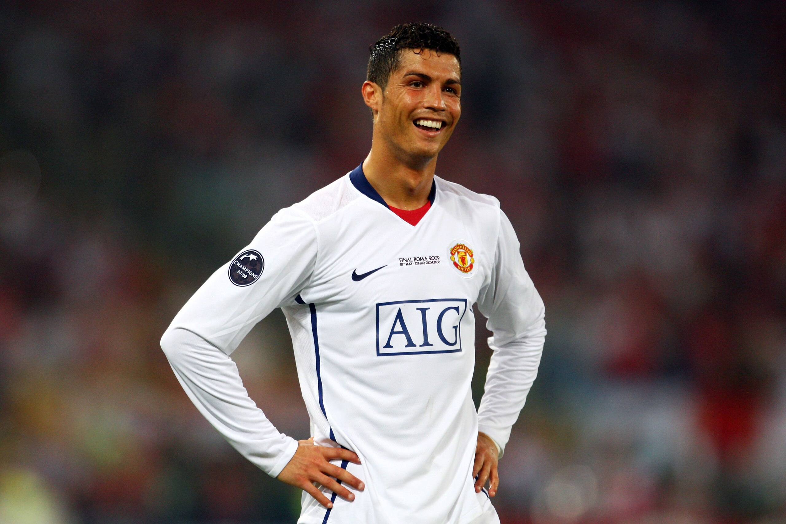ROME - MAY 27:  Cristiano Ronaldo of Manchester United reacts during the UEFA Champions League Final match between Barcelona and Manchester United at the Stadio Olimpico on May 27, 2009 in Rome, Italy. Barcelona won 2-0.  (Photo by Laurence Griffiths/Gett