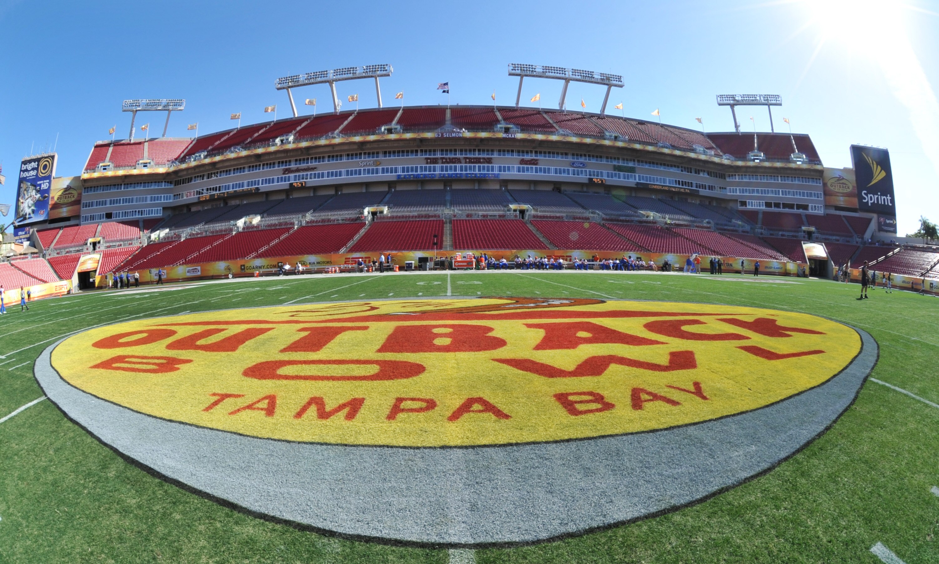 TAMPA, FL - JANUARY 1:  Logos decorate the field before the Florida Gators play against the Penn State Nittany Lions January 1, 2011 in the 25th Outback Bowl at Raymond James Stadium in Tampa, Florida.  (Photo by Al Messerschmidt/Getty Images)