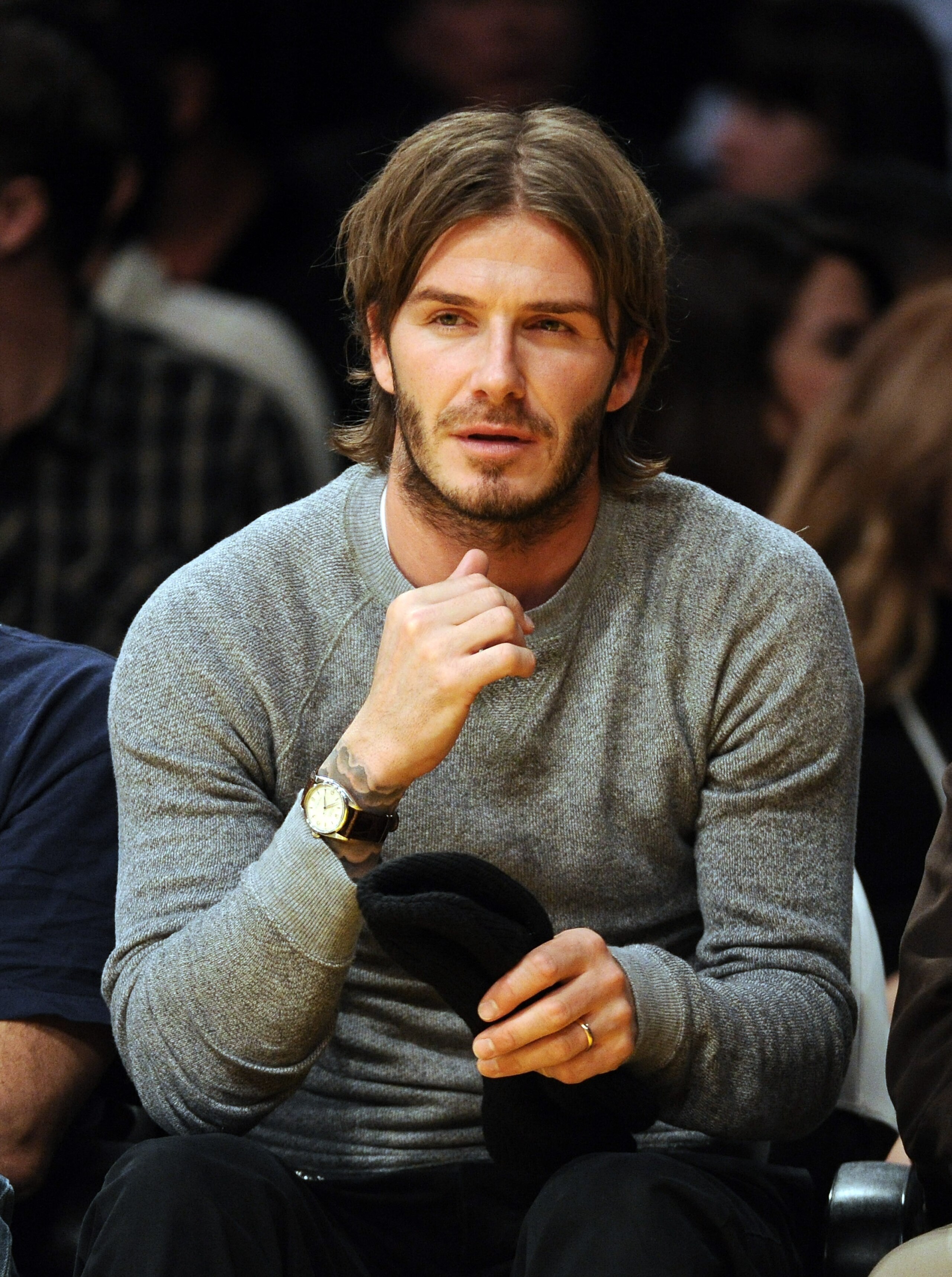 LOS ANGELES, CA - JANUARY 04:  Soccer player David Beckham watches the game between the Detroit Pistons and the Los Angeles Lakers at the Staples Center on January 4, 2011 in Los Angeles, California. NOTE TO USER: User expressly acknowledges and agrees th