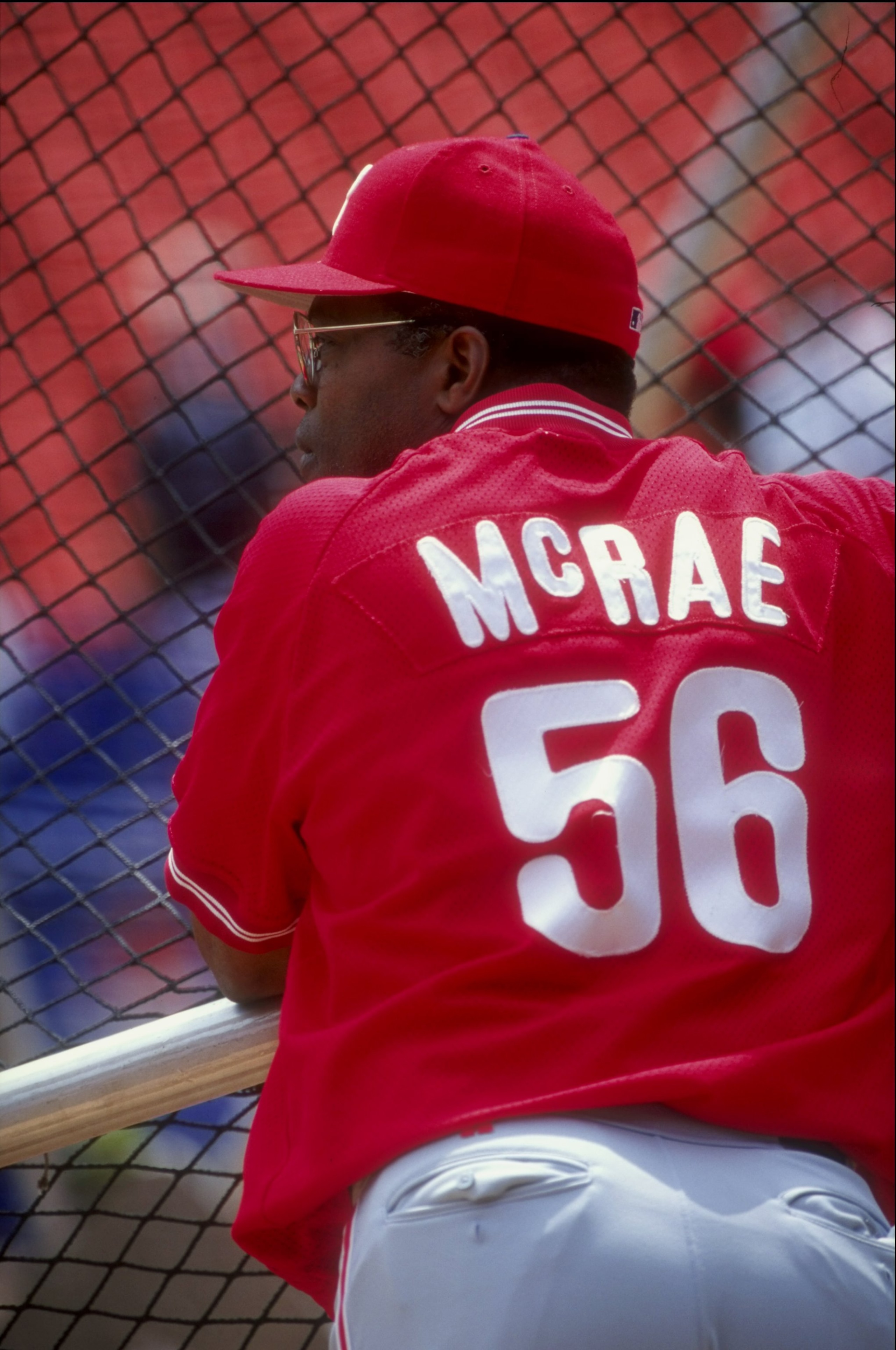 18 Jul 1998:   Coach Hal McRae #56 of the Philadelphia Phillies  practices batting during the game against the New York Mets at Shea Stadium in Flushing, New York. The Mets defeated the Phillies 7-0. Mandatory Credit: Ezra O. Shaw  /Allsport