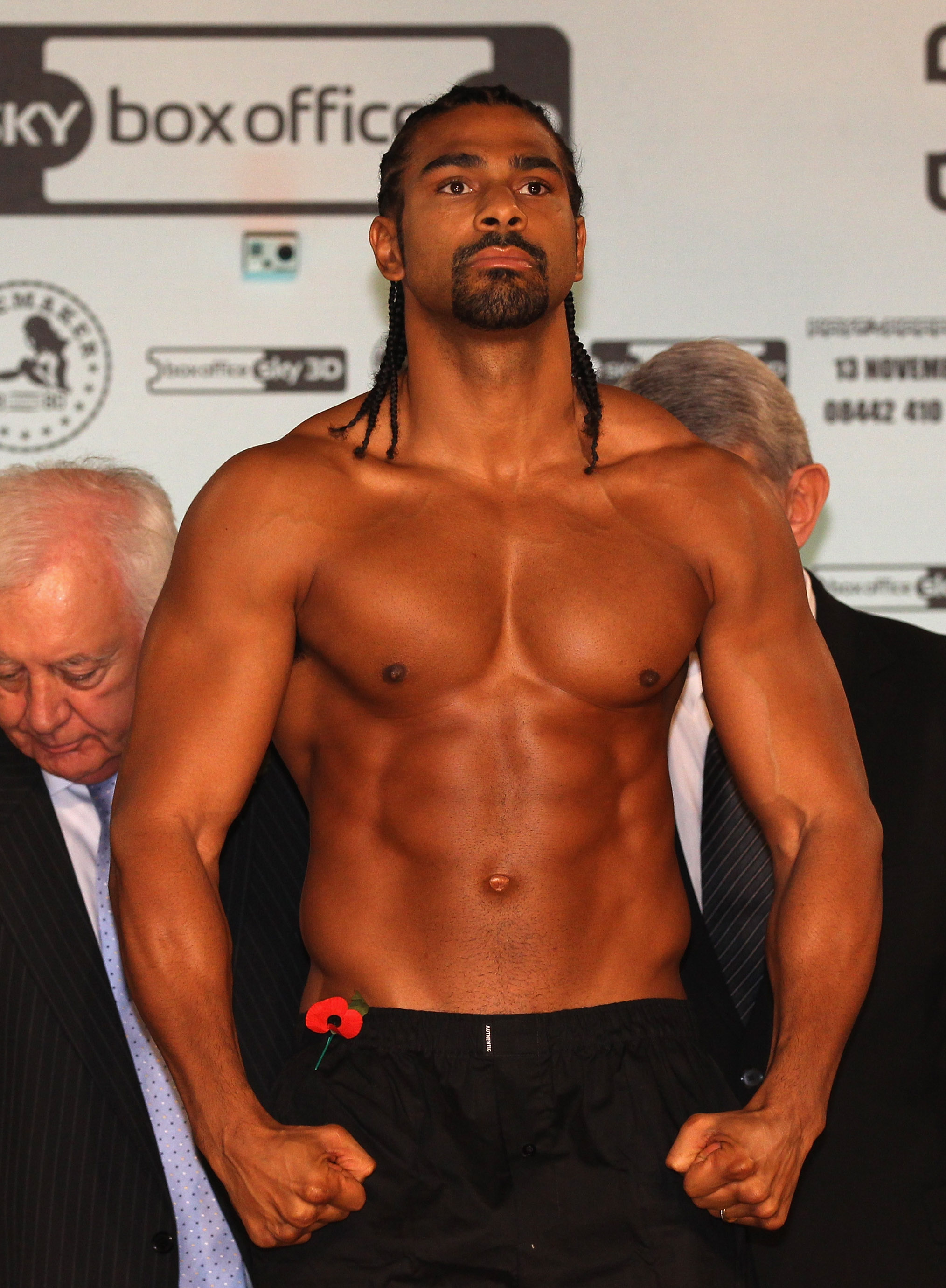 MANCHESTER, ENGLAND - NOVEMBER 12:  David Haye stands on the scales at the official weigh-in at The Lowry Theatre on November 12, 2010 in Manchester, England.  (Photo by Alex Livesey/Getty Images)