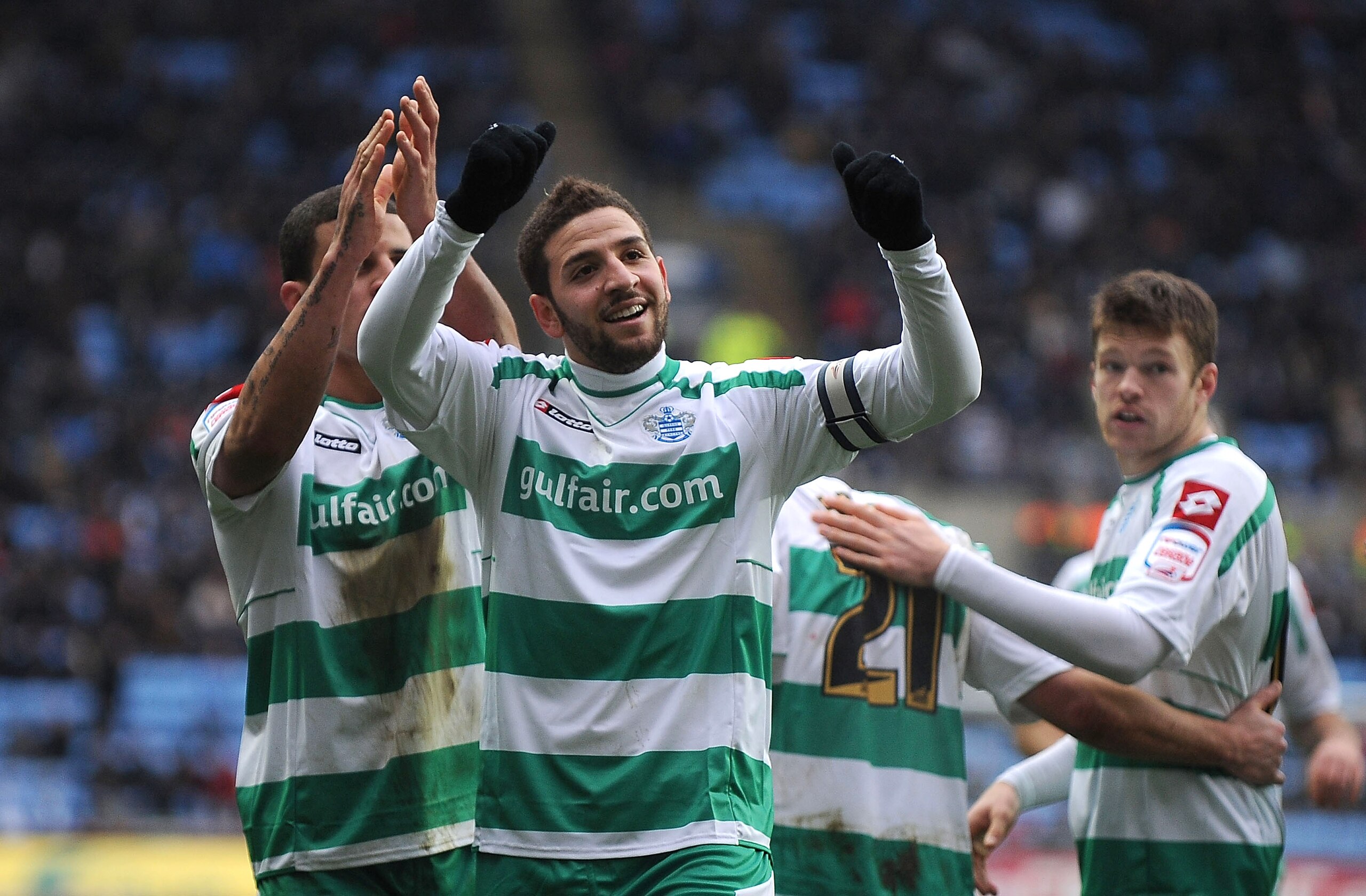 COVENTRY, ENGLAND - DECEMBER 28:  Adel Taarabt of QPR celebrates Tommy Smith's goal during the npower Championship match between Coventry City and Queens Park Rangers at The Ricoh Arena on December 28, 2010 in Coventry, England.  (Photo by Christopher Lee