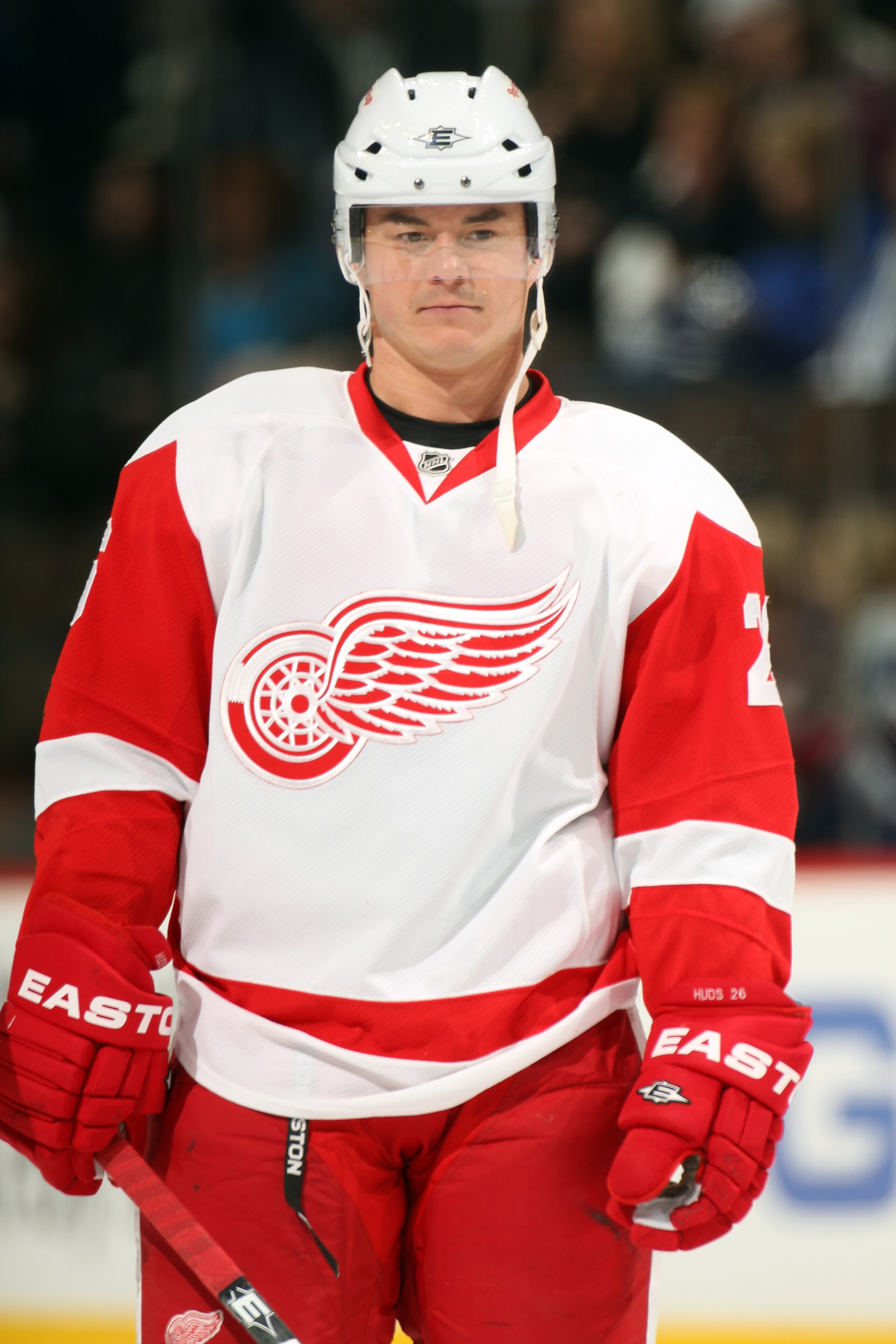DENVER - DECEMBER 27:  Jiri Hudler #26 of the Detroit Red Wings warms up prior to facing the Colorado Avalanche at the Pepsi Center on December 27, 2010 in Denver, Colorado. The Red Wings defeated the Avalanche 4-3 in overtime.  (Photo by Doug Pensinger/G