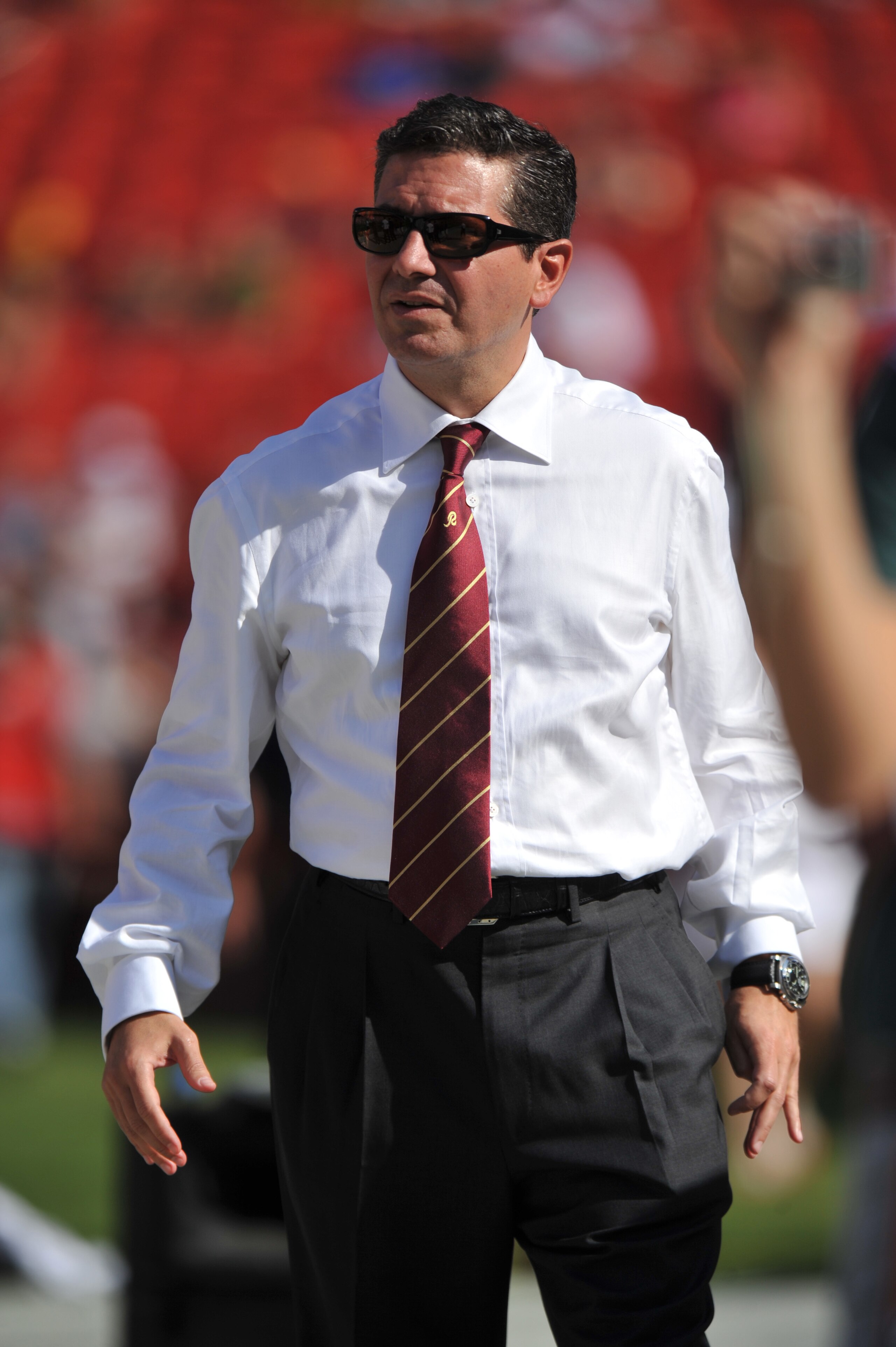LANDOVER - SEPTEMBER 19: Owner Daniel Snyder of the Washington Redskins walks the sidelines before the game against the Houston Texans at FedExField on September 19, 2010 in Landover, Maryland. The Texans defeated the Redskins 30-27 in overtime. (Photo b LANDOVER - SEPTEMBER 19: Owner Daniel Snyder of the Washington Redskins walks the sidelines before the game against the Houston Texans at FedExField on September 19, 2010 in Landover, Maryland. The Texans defeated the Redskins 30-27 in overtime. (Photo b