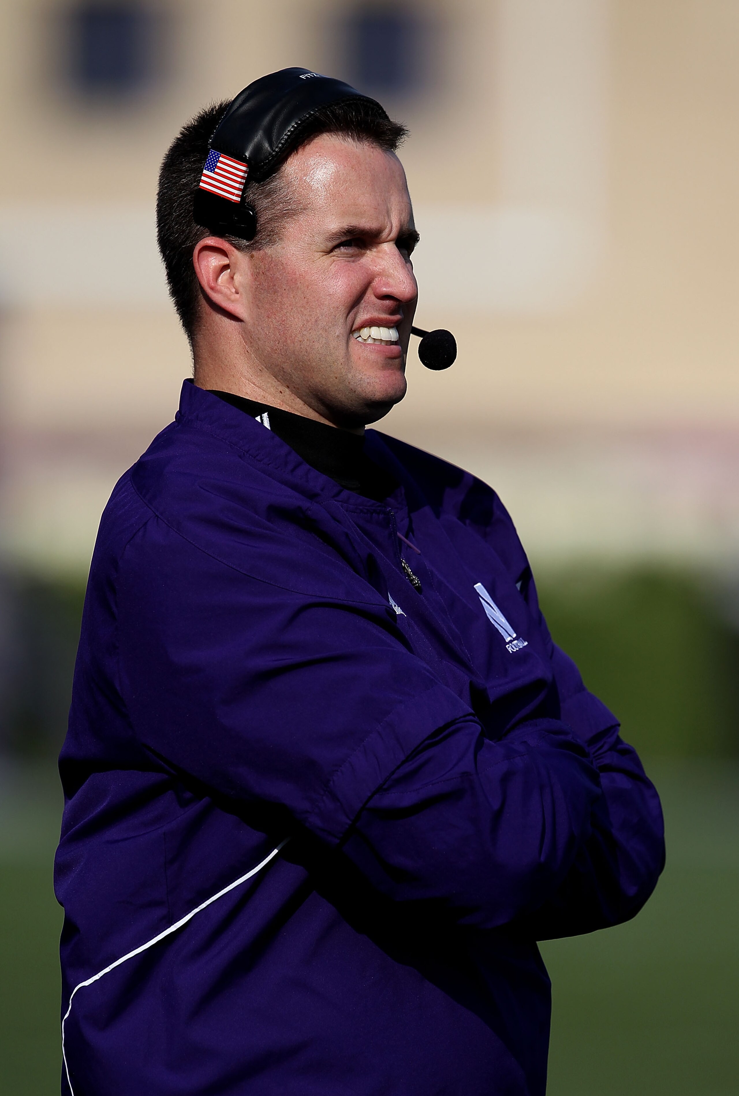 EVANSTON, IL - OCTOBER 23: Head coach Pat Fitzgerald of the Northwestern Wildcats watches as his team takes on the Michigan State Spartans at Ryan Field on October 23, 2010 in Evanston, Illinois. Michigan State defeated Northwestern 35-27. (Photo by Jona EVANSTON, IL - OCTOBER 23: Head coach Pat Fitzgerald of the Northwestern Wildcats watches as his team takes on the Michigan State Spartans at Ryan Field on October 23, 2010 in Evanston, Illinois. Michigan State defeated Northwestern 35-27. (Photo by Jona