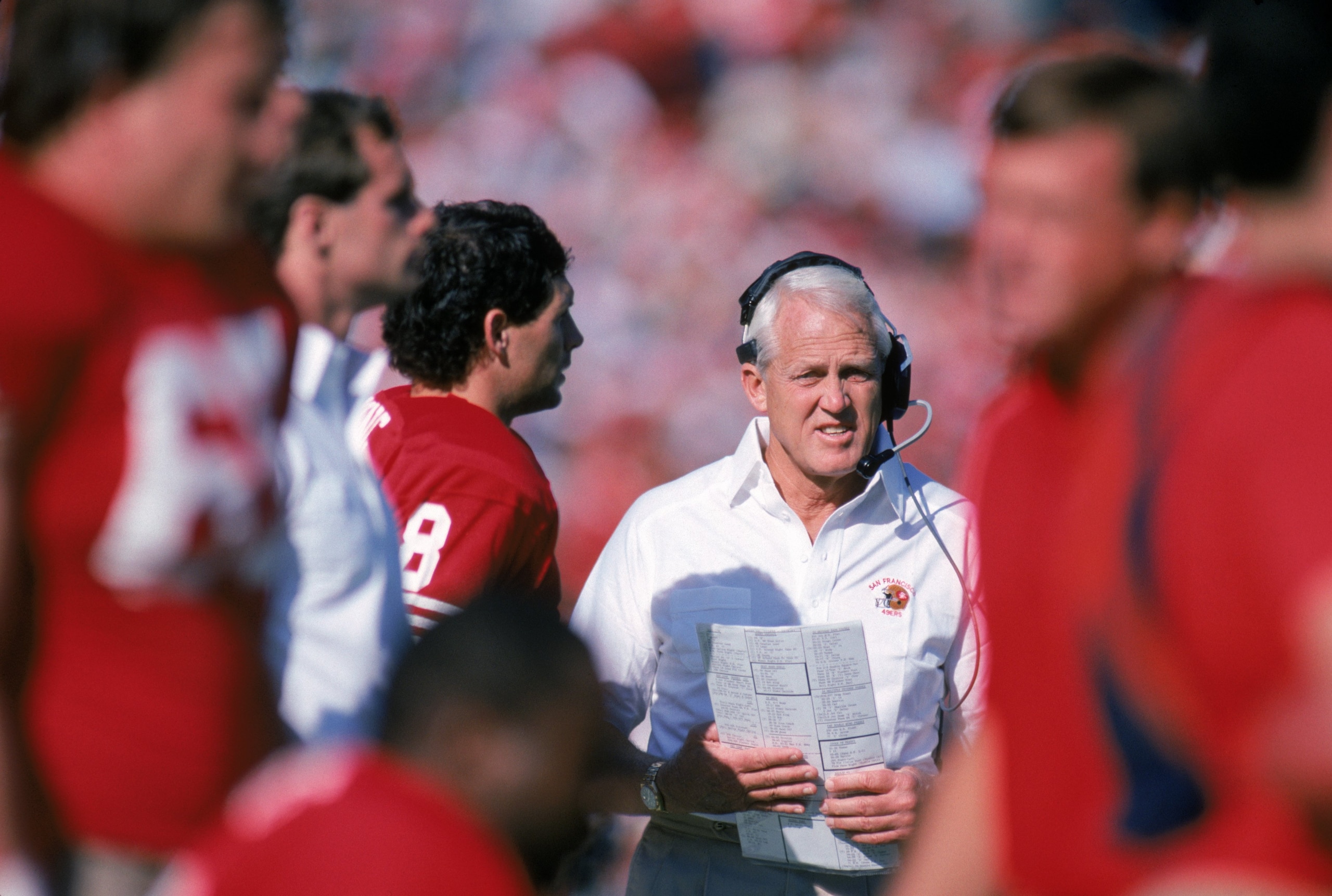 SAN FRANCISCO - NOVEMBER 8: Head coach Bill Walsh of the San Francisco 49ers stands on the sidelines during a game against the Houston Oilers at Candlestick Park on November 8, 1987 in San Francisco, California. The 49ers won 27-20. (Photo by George Ro SAN FRANCISCO - NOVEMBER 8: Head coach Bill Walsh of the San Francisco 49ers stands on the sidelines during a game against the Houston Oilers at Candlestick Park on November 8, 1987 in San Francisco, California. The 49ers won 27-20. (Photo by George Ro