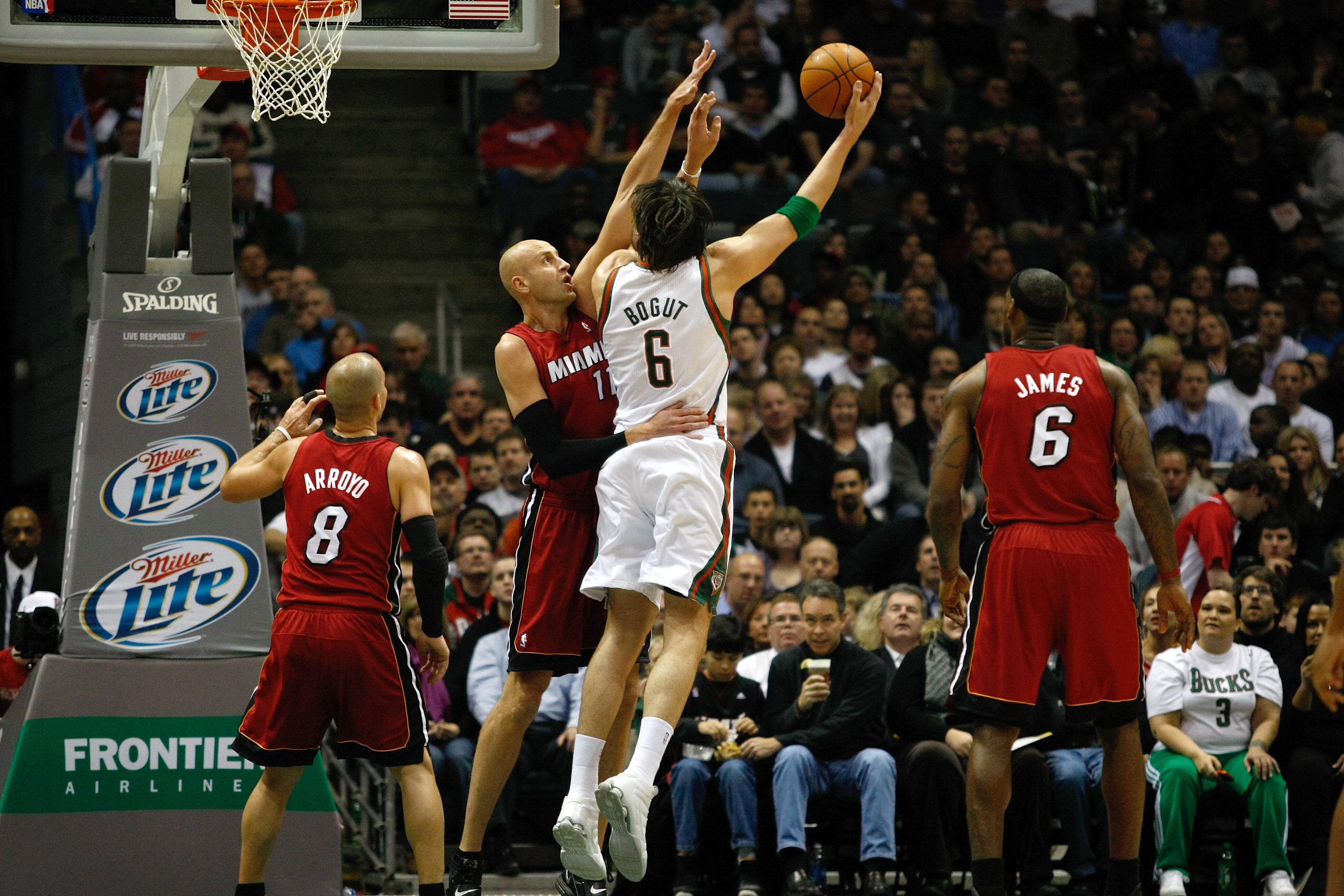 MILWAUKEE, WI - JANUARY 07: Andrew Bogut #6 of the Milwaukee Bucks shoots against the Miami Heat at the Bradley Center on January 7, 2011 in Milwaukee, Wisconsin. NOTE TO USER: User expressly acknowledges and agrees that, by downloading and or using this