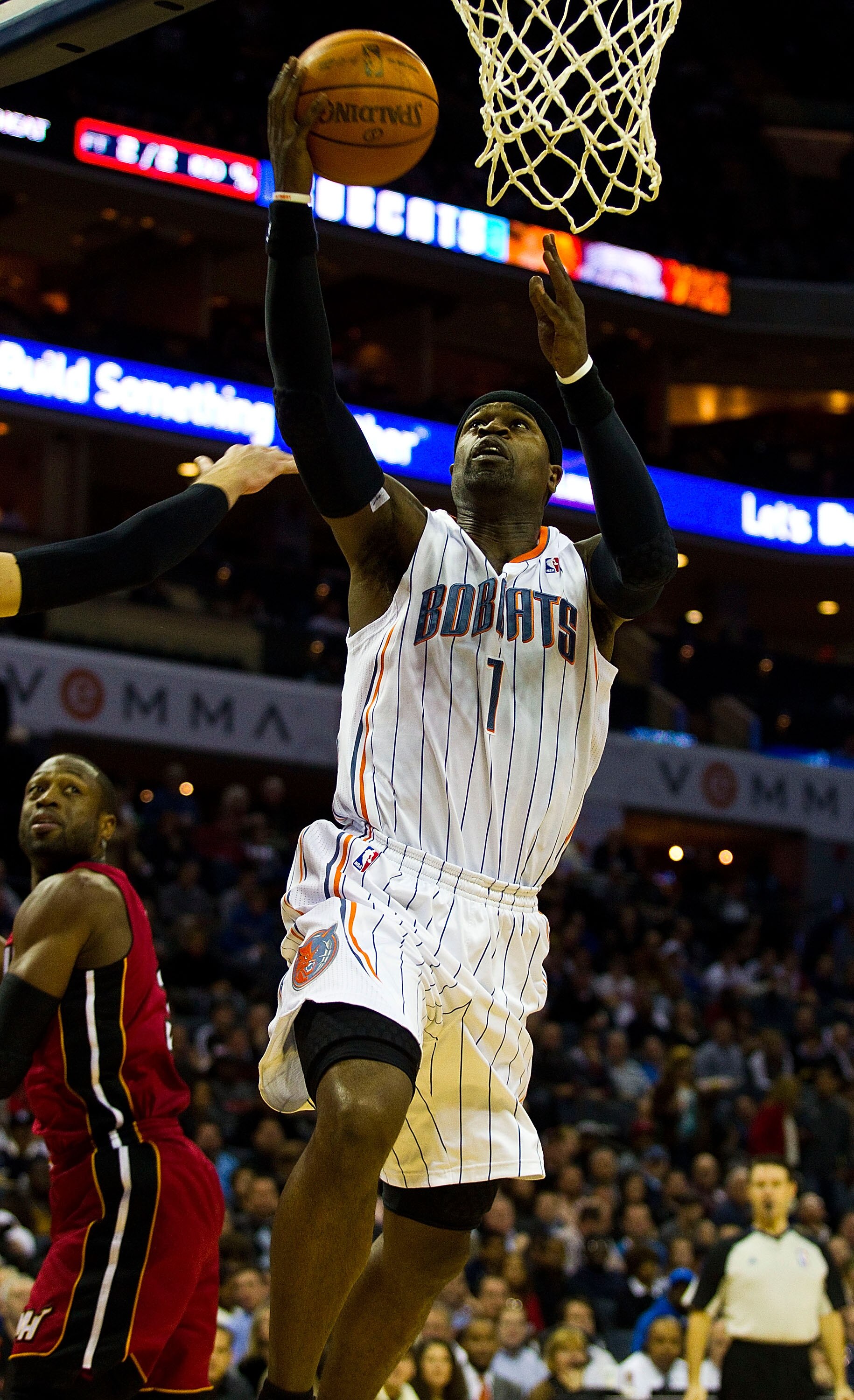 CHARLOTTE, NC - JANUARY 03: Stephen Jackson #1 of the Charlotte Bobcats drives to the basket against the Miami Heat at Time Warner Cable Arena on January 3, 2011 in Charlotte, North Carolina.  The Heat defeated the Bobcats 96-82.  (Photo by Brian A. Weste