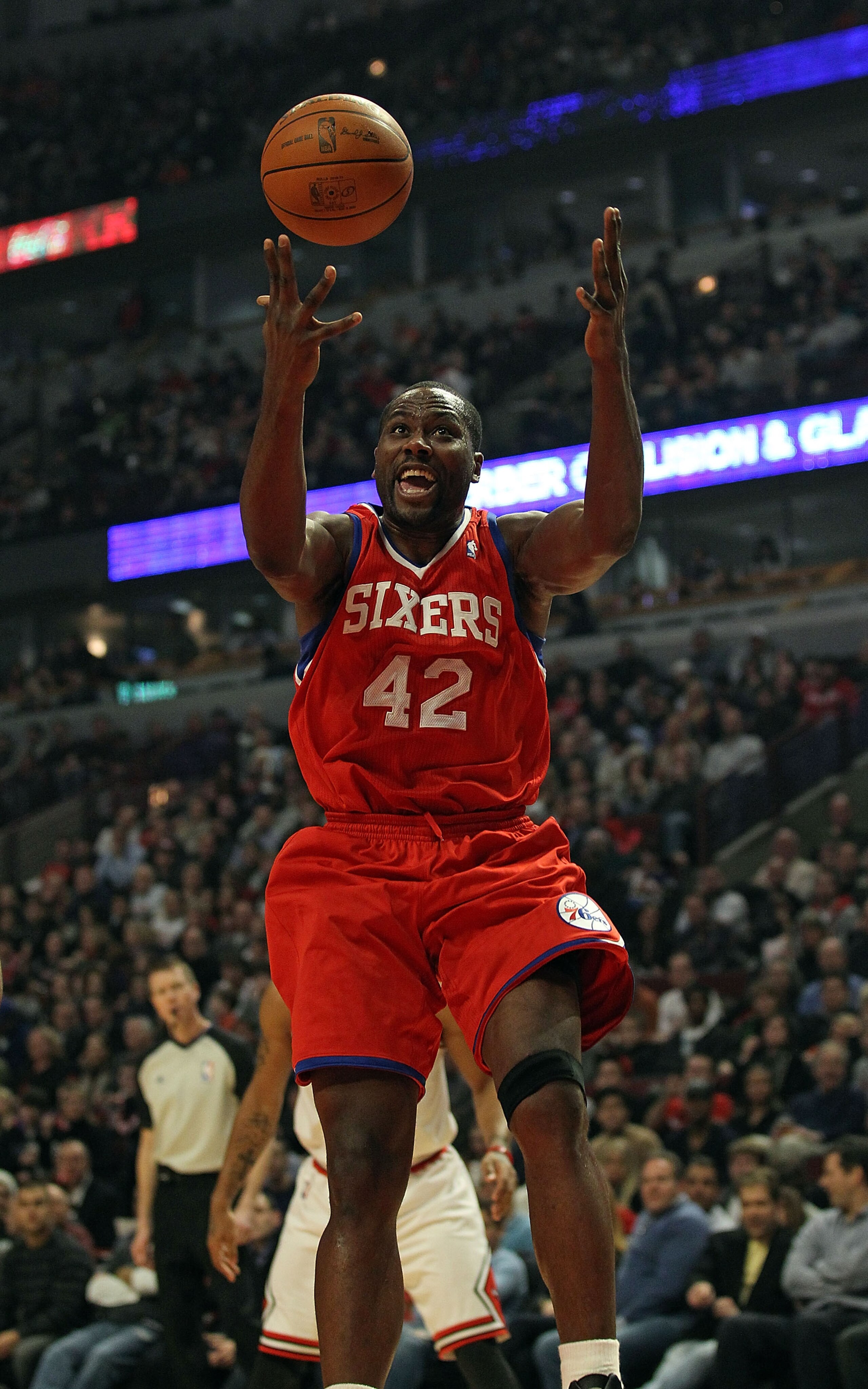 CHICAGO, IL - DECEMBER 21: Elton Brand #42 of the Philadelphia 76ers looses control of the ball against the Chicago Bulls at the United Center on December 21, 2010 in Chicago, Illinois. The Bulls defeated the 76ers 121-76. NOTE TO USER: User expressly ack