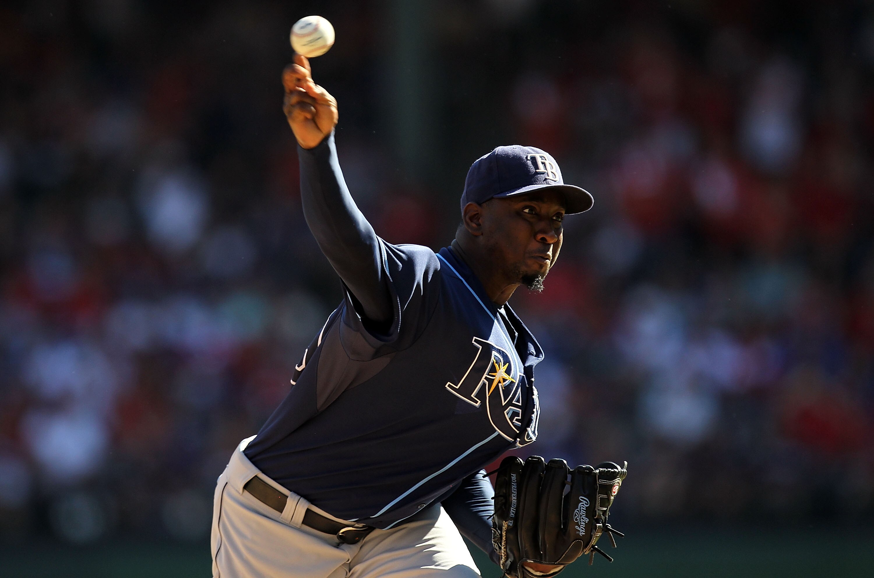 ARLINGTON, TX - OCTOBER 10:  Pitcher Rafael Soriano #29 of the Tampa Bay Rays throws against the Texas Rangers during game 4 of the ALDS at Rangers Ballpark in Arlington on October 10, 2010 in Arlington, Texas.  (Photo by Ronald Martinez/Getty Images)
