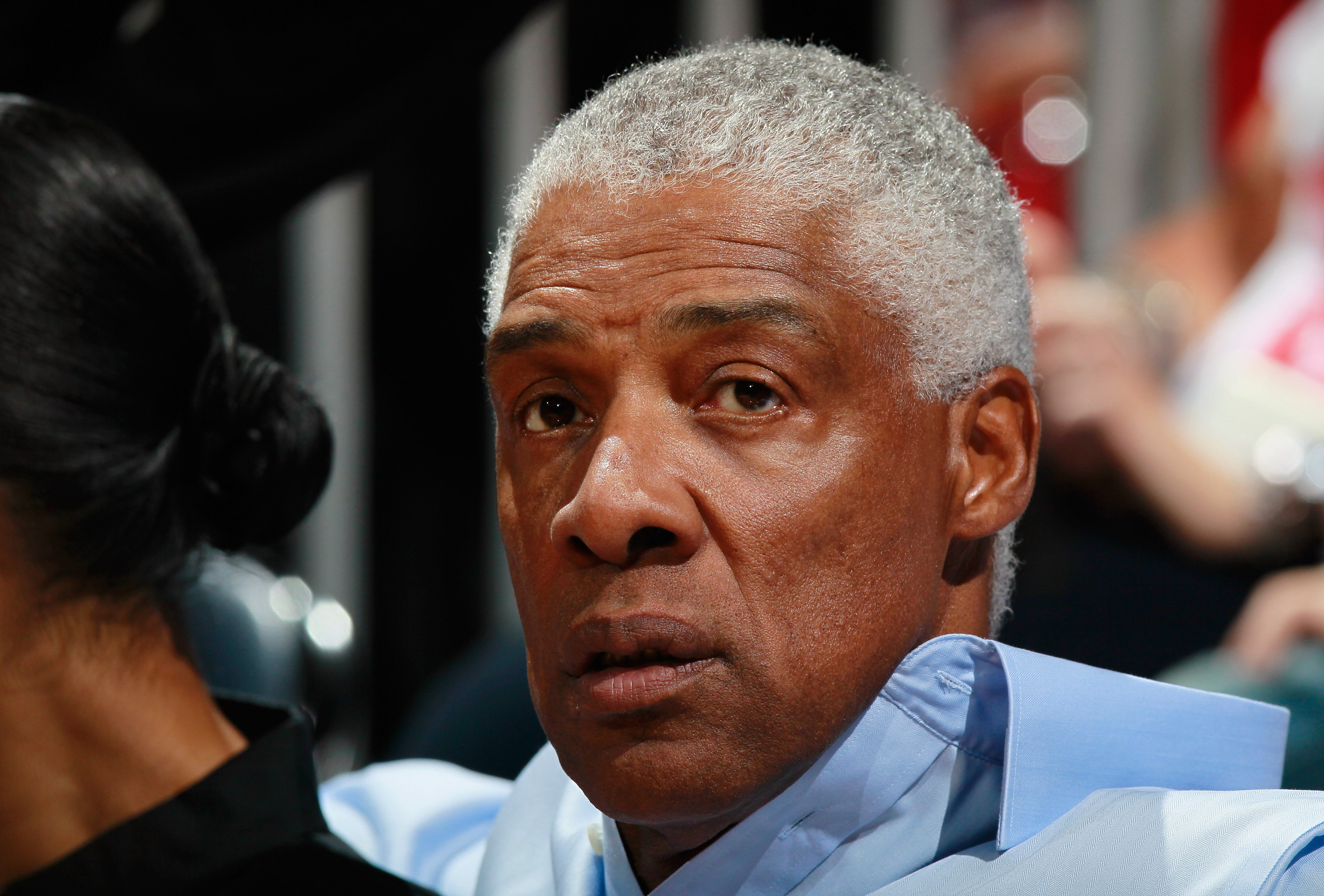 ATLANTA - OCTOBER 21:  NBA Legend Julius Erving looks on during the game between the Miami Heat and the Atlanta Hawks at Philips Arena on October 21, 2010 in Atlanta, Georgia.  (Photo by Kevin C. Cox/Getty Images)