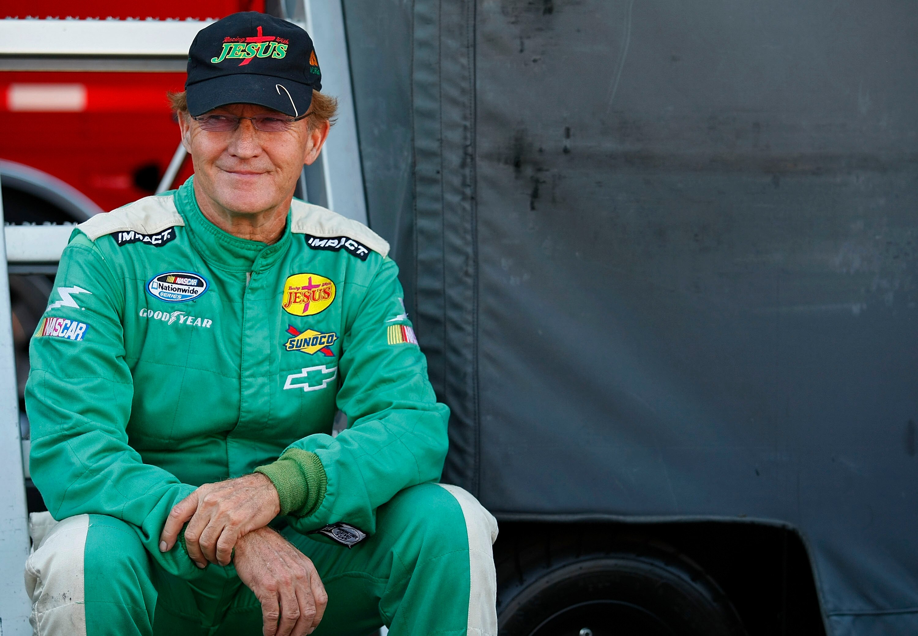 MONTREAL - AUGUST 28: Morgan Shepherd, driver of the #21 Victory in Jesus Chevrolet, sits in the garage area during qualifying for the NASCAR Nationwide Series NAPA Auto Parts 200 at Circuit Gilles-Villeneuve on August 28, 2010 in Montreal, Canada.  (Phot