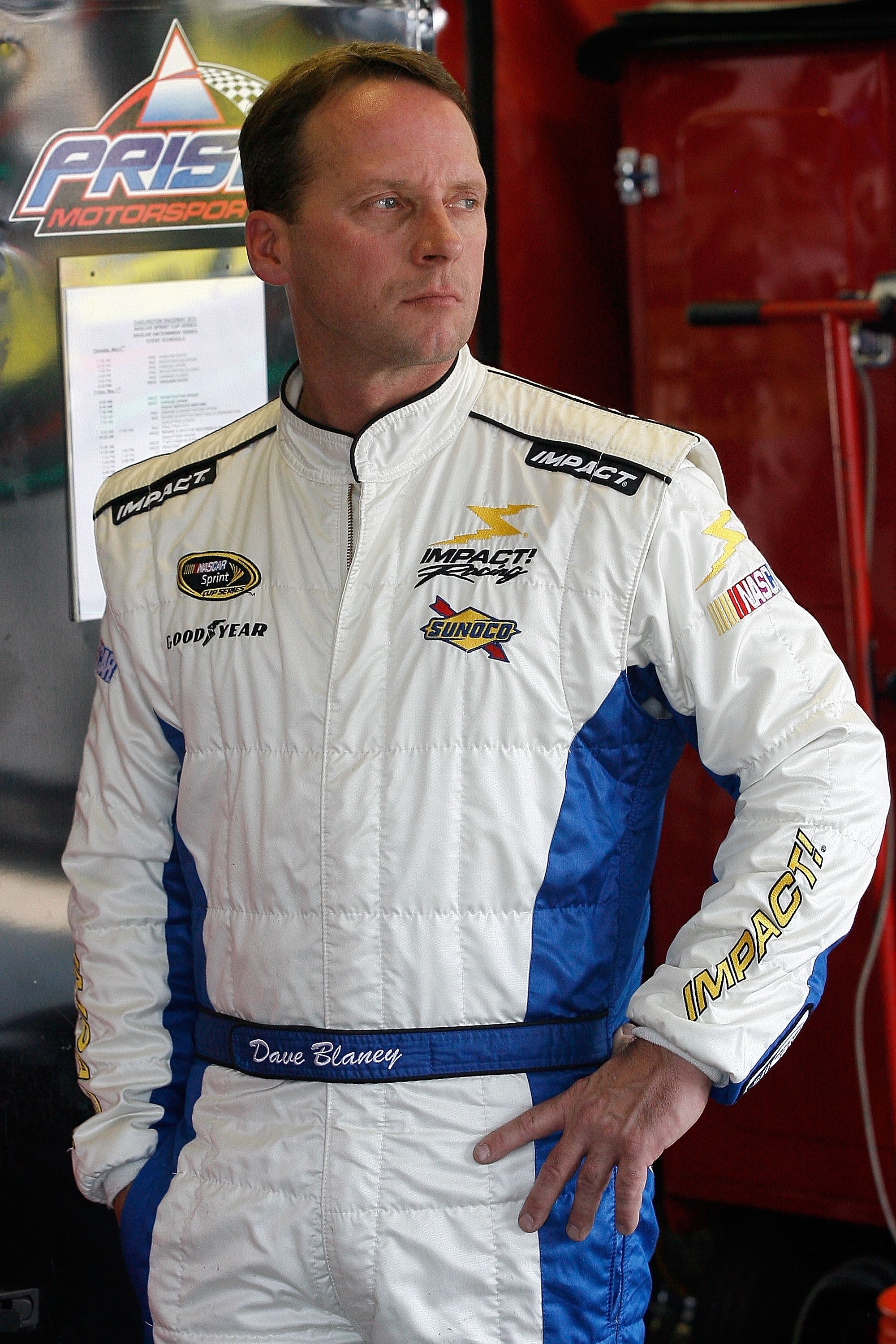 DARLINGTON, SC - MAY 07:  Dave Blaney, driver of the #66 PRISM Motorsports Toyota waits in the garage during practice for the SHOWTIME Southern 500 at Darlington Raceway at Darlington Raceway on May 7, 2010 in Darlington, South Carolina.  (Photo by Tom Wh