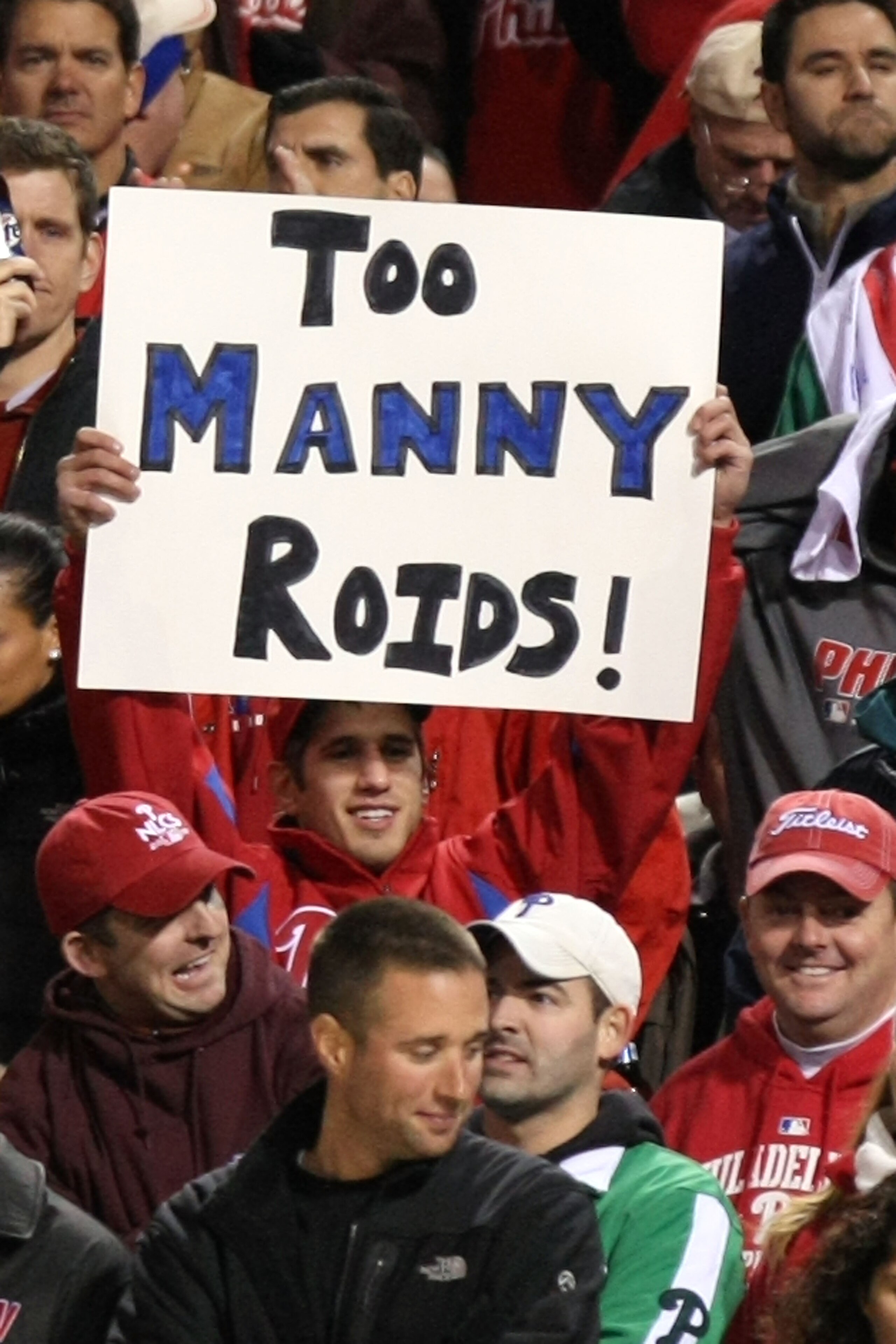PHILADELPHIA - OCTOBER 18: A fan holds up a sign for Manny Ramirez as the Philadelphia Phillies take on the Los Angeles Dodgers in Game Three of the NLCS during the 2009 MLB Playoffs at Citizens Bank Park on October 18, 2009 in Philadelphia, Pennsylvania PHILADELPHIA - OCTOBER 18: A fan holds up a sign for Manny Ramirez as the Philadelphia Phillies take on the Los Angeles Dodgers in Game Three of the NLCS during the 2009 MLB Playoffs at Citizens Bank Park on October 18, 2009 in Philadelphia, Pennsylvania