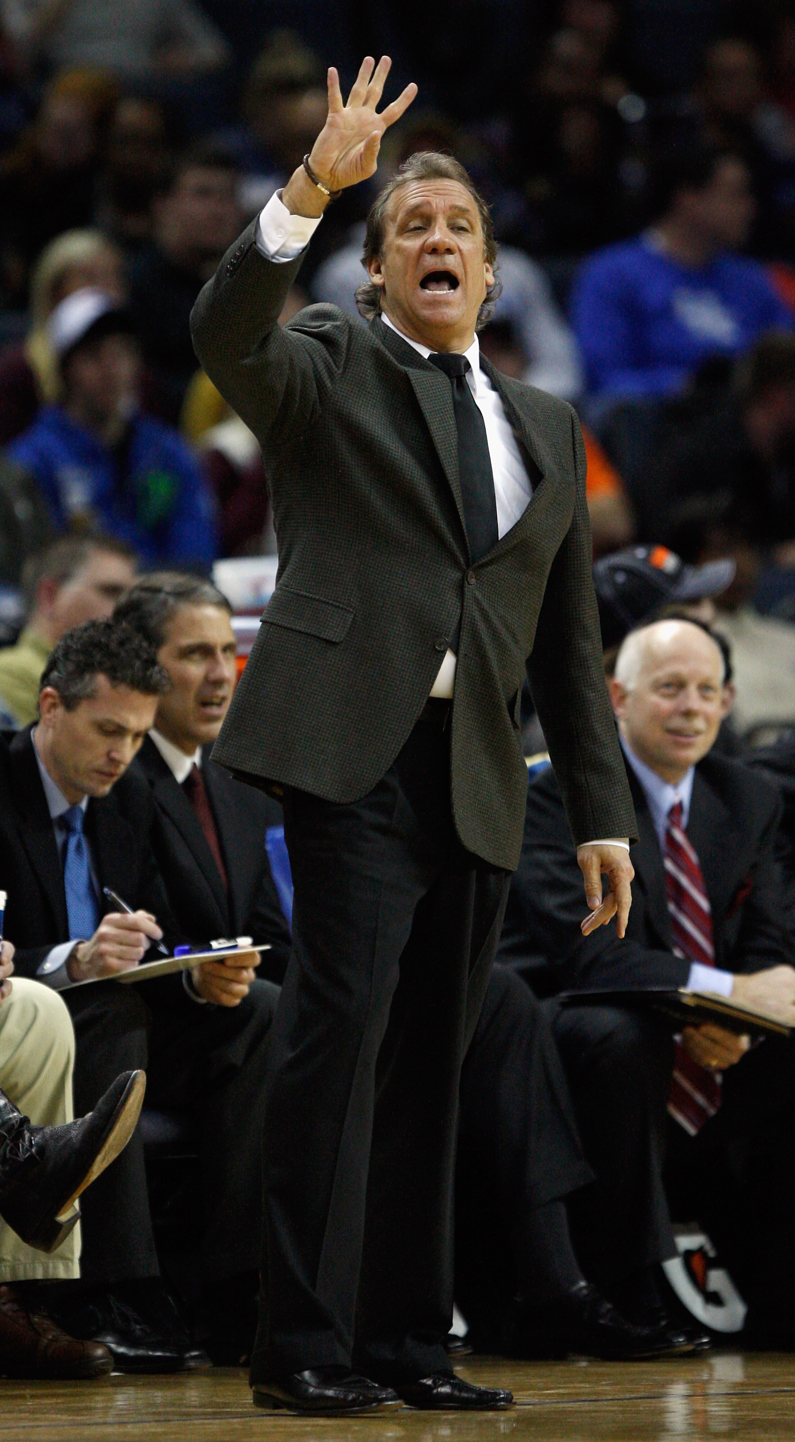 CHARLOTTE, NC - JANUARY 08:  Head coach Flip Saunders of the Washington Wizards calls a play to his team during their game agains the Charlotte Bobcats at Time Warner Cable Arena on January 8, 2011 in Charlotte, North Carolina. NOTE TO USER: User expressl