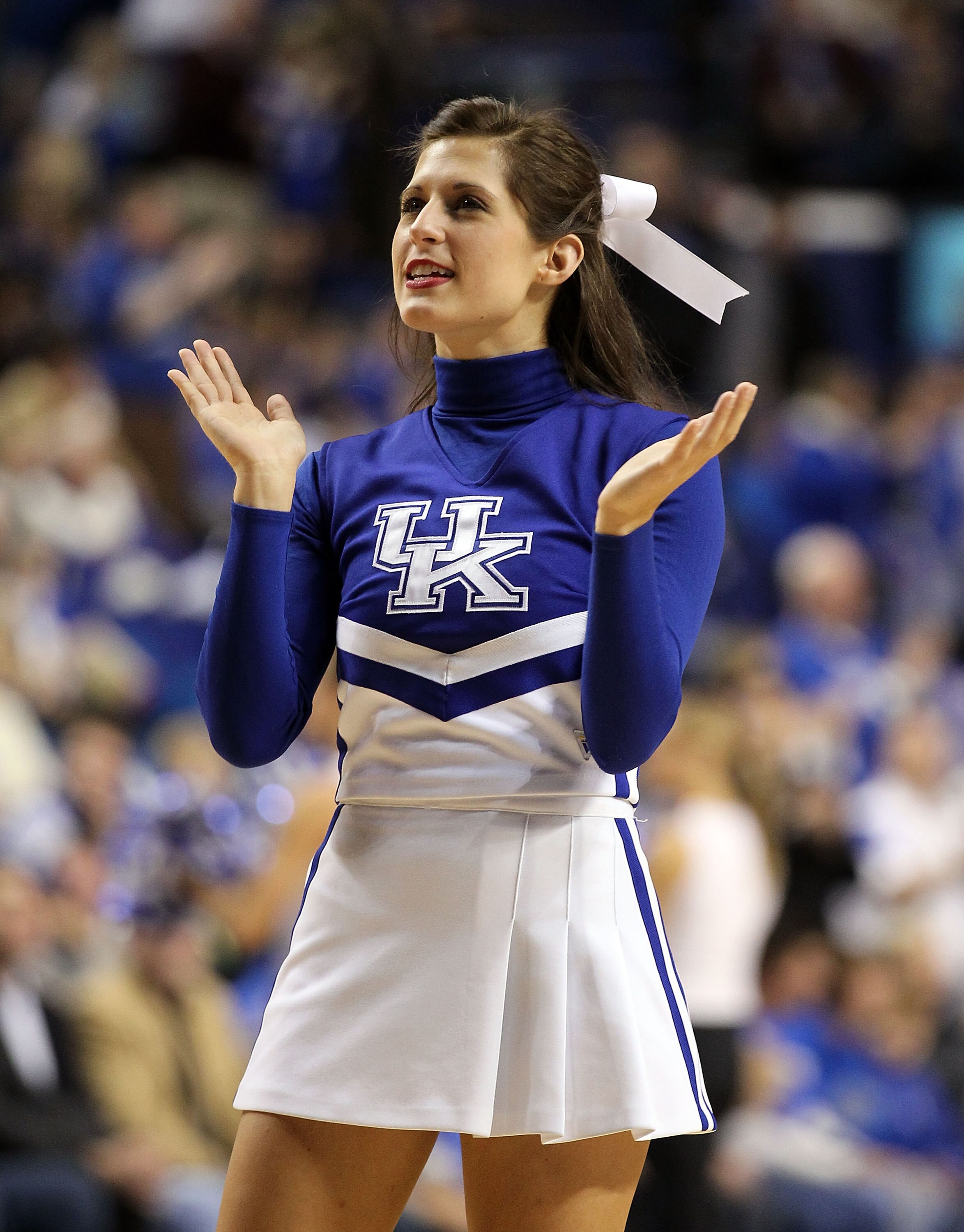 LEXINGTON, KY - JANUARY 03:  A Kentucky Wildcats cheerleader performs during the game against the Penn Quakers at Rupp Arena on January 3, 2011 in Lexington, Kentucky.  (Photo by Andy Lyons/Getty Images)