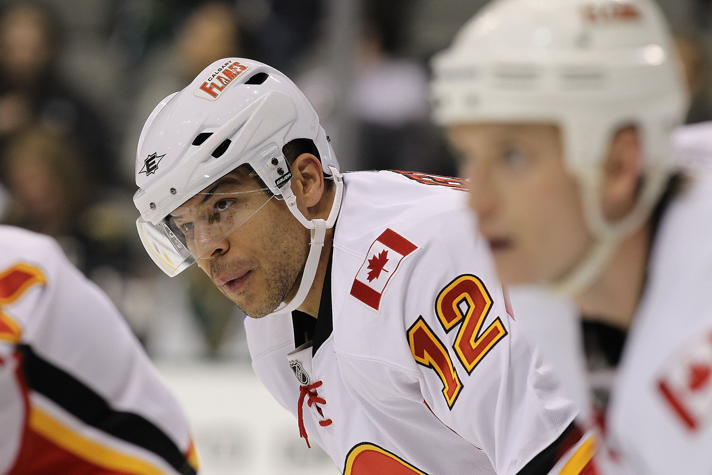 DALLAS, TX - DECEMBER 23:  Right wing Jarome Iginla #12 of the Calgary Flames  at American Airlines Center on December 23, 2010 in Dallas, Texas.  (Photo by Ronald Martinez/Getty Images)