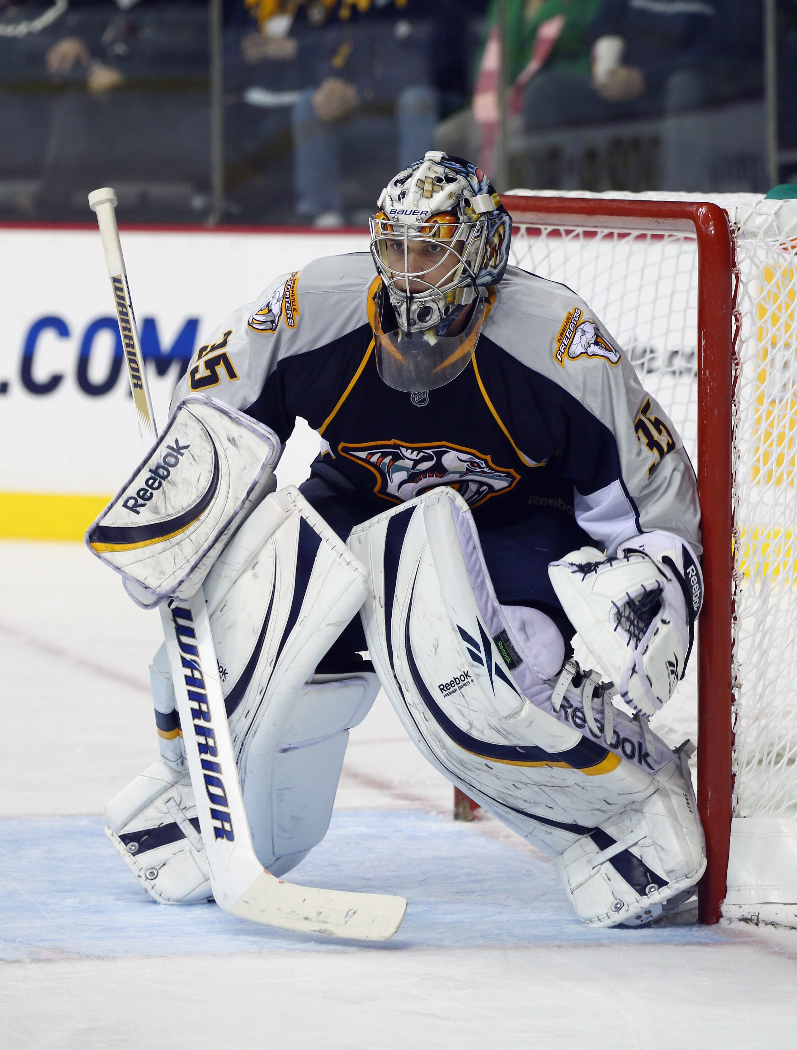 NASHVILLE, TN - NOVEMBER 30: Pekka Rinne #35 of the Nashville Predators skates against the Phoenix Coyotes at the Bridgestone Arena on November 30, 2010 in Nashville, Tennessee. The Predators defeated the Coyotes 3-0. (Photo by Bruce Bennett/Getty Imag NASHVILLE, TN - NOVEMBER 30: Pekka Rinne #35 of the Nashville Predators skates against the Phoenix Coyotes at the Bridgestone Arena on November 30, 2010 in Nashville, Tennessee. The Predators defeated the Coyotes 3-0. (Photo by Bruce Bennett/Getty Imag