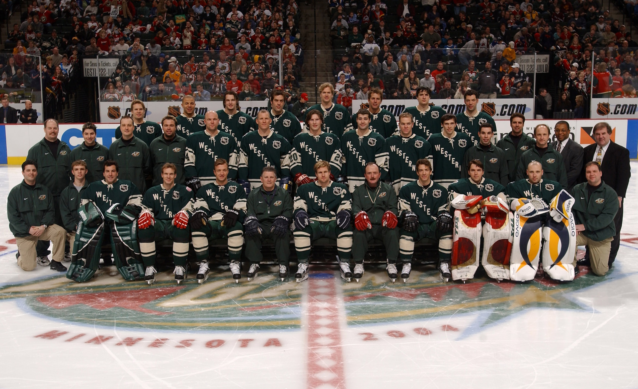 ST. PAUL, MN - FEBRUARY 7: The Western Conference All-Star team poses for a group picture before their practice on February 7, 2004 at the Xcel Energy Center in St. Paul, Minnesota. (Photo by Dave Sandford/Getty Images) ST. PAUL, MN - FEBRUARY 7: The Western Conference All-Star team poses for a group picture before their practice on February 7, 2004 at the Xcel Energy Center in St. Paul, Minnesota. (Photo by Dave Sandford/Getty Images)