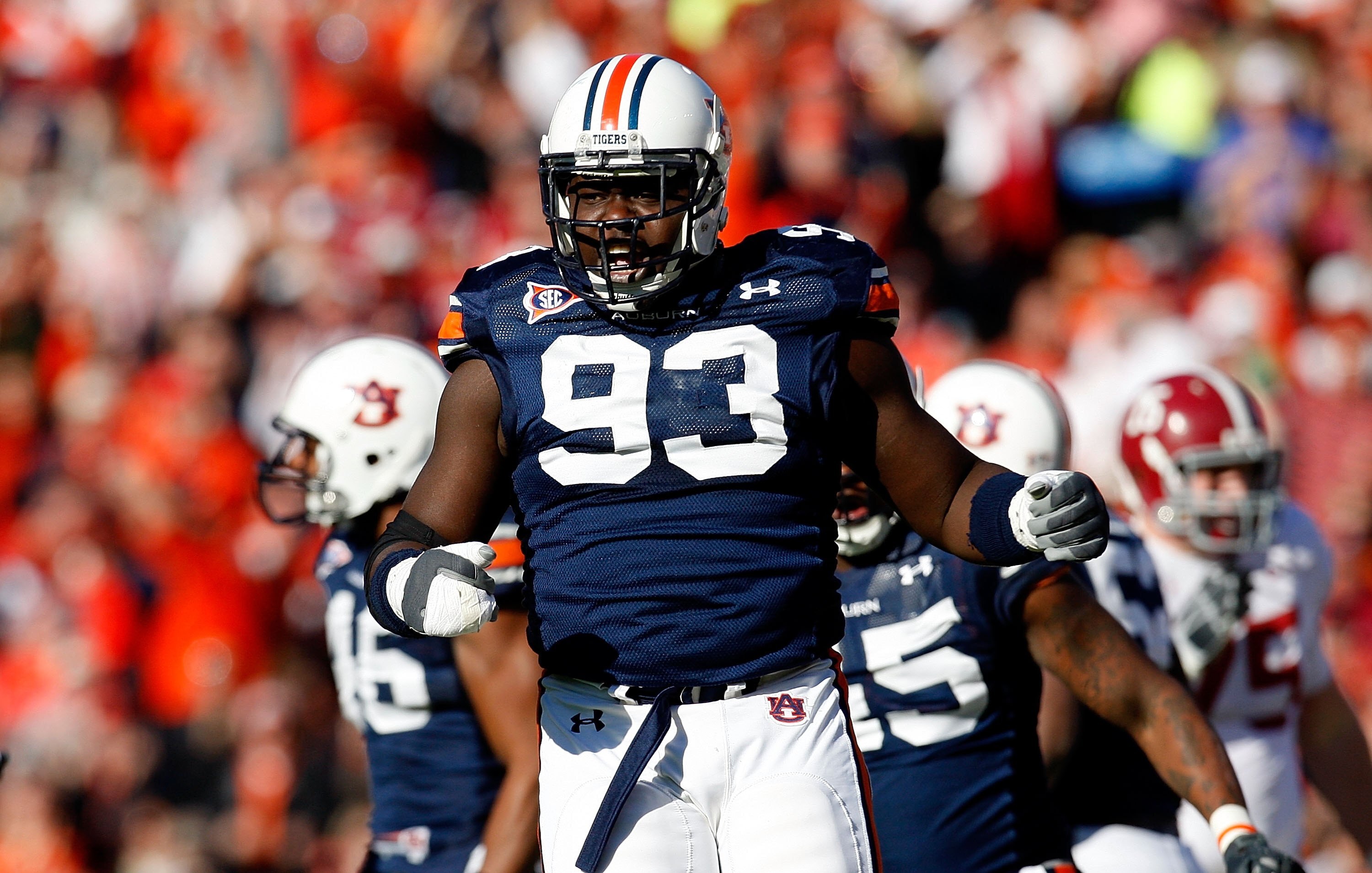 AUBURN, AL - NOVEMBER 27:  Mike Blanc #93 of the Auburn Tigers against the Alabama Crimson Tide at Jordan-Hare Stadium on November 27, 2009 in Auburn, Alabama.  (Photo by Kevin C. Cox/Getty Images)
