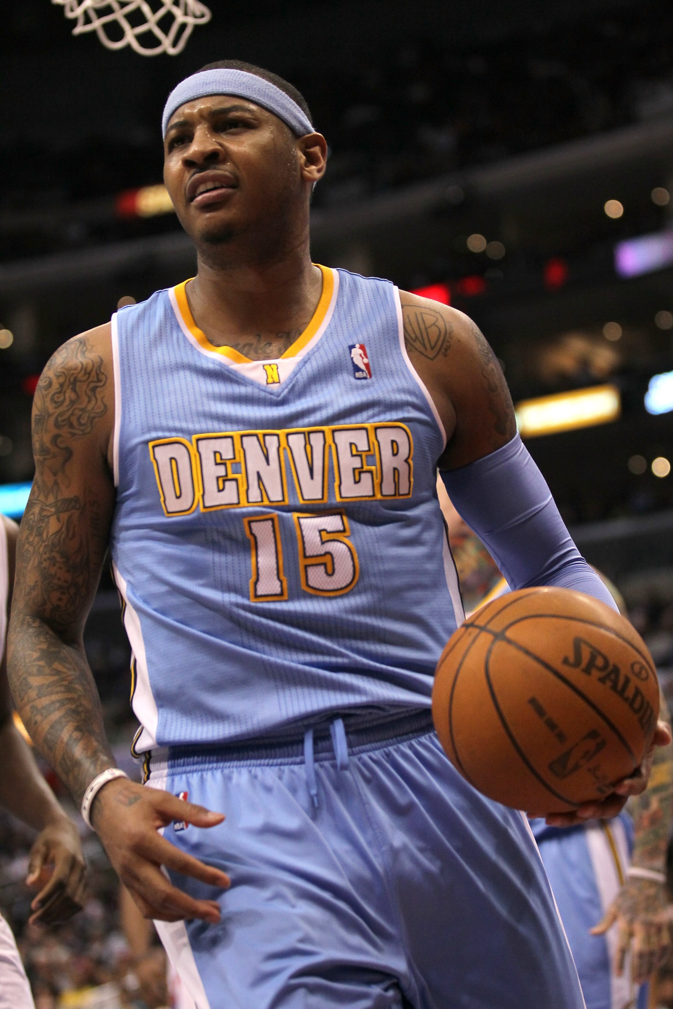 LOS ANGELES, CA - JANUARY 05: Carmelo Anthony #15 of the Denver Nuggets reacts in the game against the Los Angeles Clippers at Staples Center on January 5, 2011 in Los Angeles, California. The Clippers won 106-93. NOTE TO USER: User expressly acknowle LOS ANGELES, CA - JANUARY 05: Carmelo Anthony #15 of the Denver Nuggets reacts in the game against the Los Angeles Clippers at Staples Center on January 5, 2011 in Los Angeles, California. The Clippers won 106-93. NOTE TO USER: User expressly acknowle