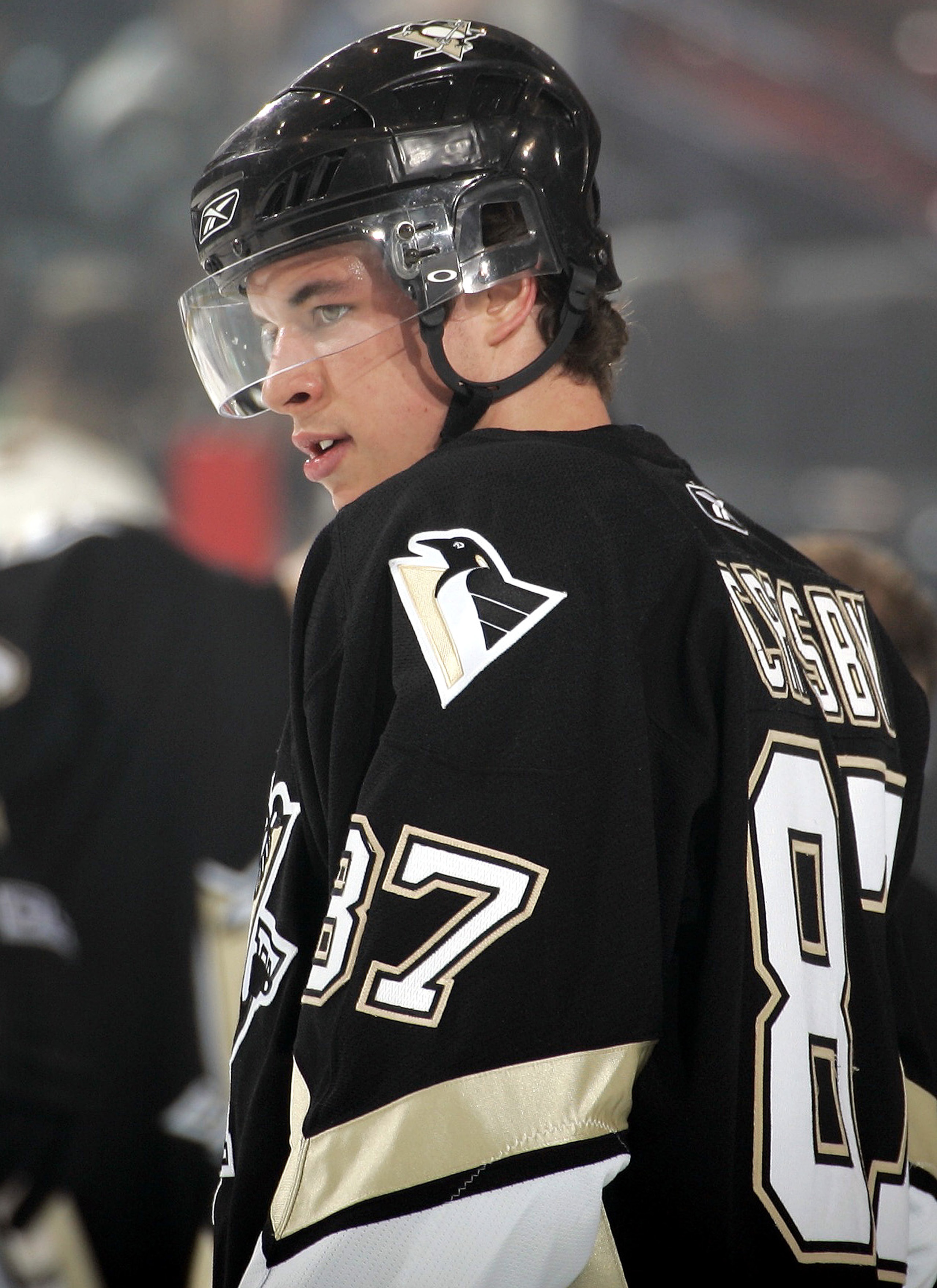 PITTSBURGH - DECEMBER 8:  Sidney Crosby #87 of the Pittsburgh Penguins looks on prior to a game against the Minnesota Wild at Mellon Arena on December 8, 2005 in Pittsburgh, Pennsylvania.  (Photo by Gregory Shamus/Getty Images)