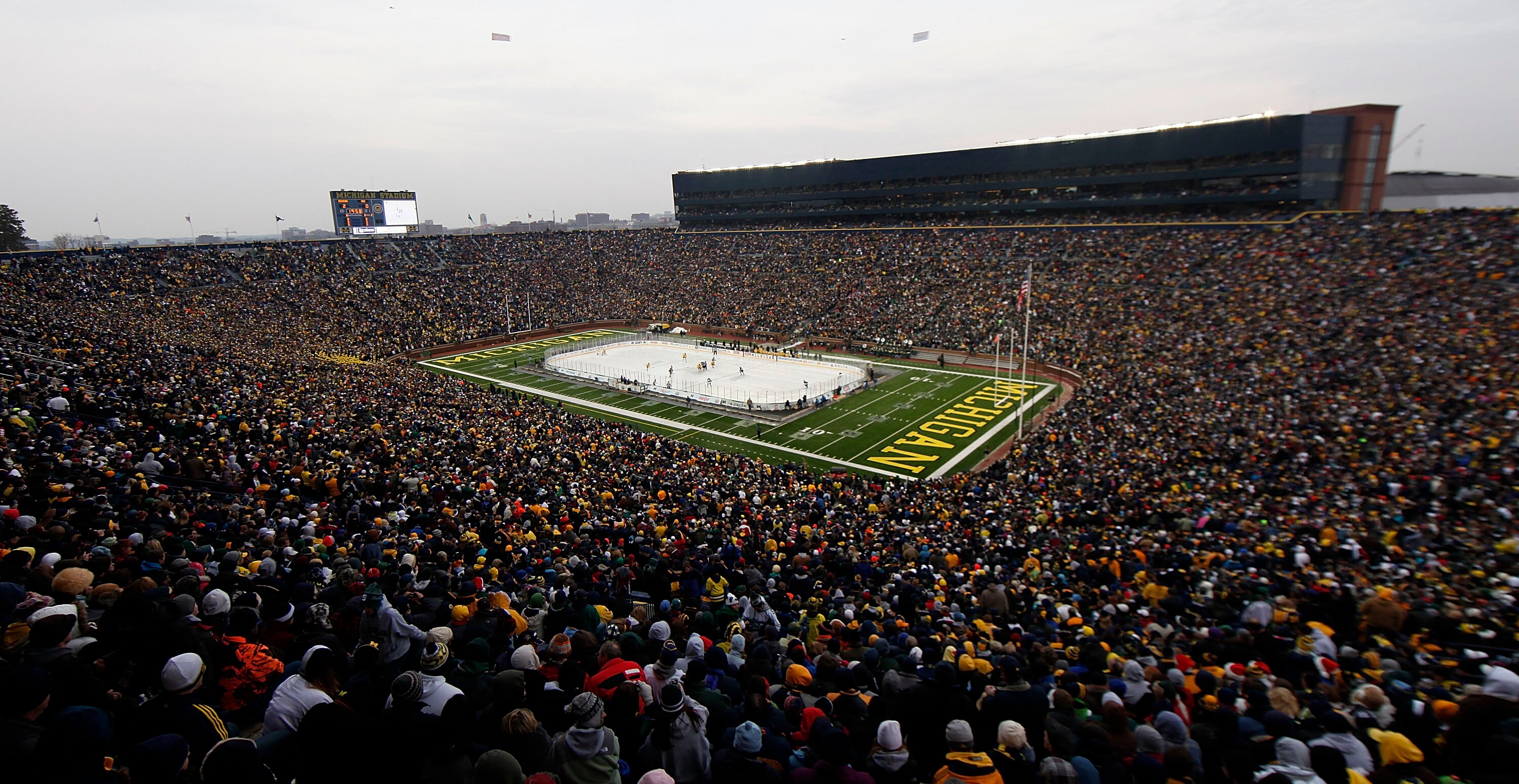ANN ARBOR, MI - DECEMBER 11:  A general view of the Big Chill game between the Michigan State Spartans and Michigan Wolverines with an attendance of 113,441, the largest crowd to ever watch a hockey game, at Michigan Stadium on December 11, 2010 in Ann Ar