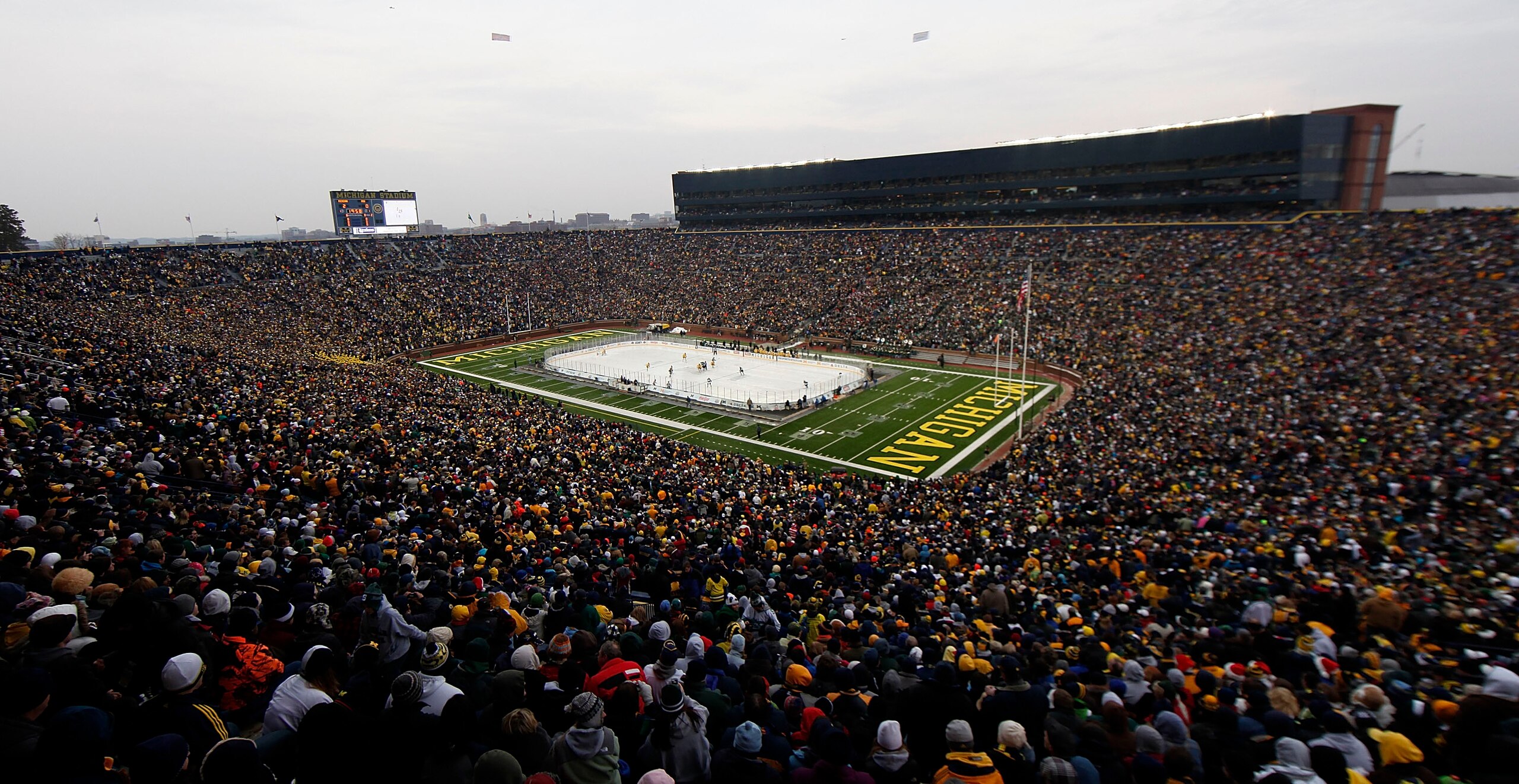 ANN ARBOR, MI - DECEMBER 11:  A general view of the Big Chill game between the Michigan State Spartans and Michigan Wolverines with an attendance of 113,441, the largest crowd to ever watch a hockey game, at Michigan Stadium on December 11, 2010 in Ann Ar