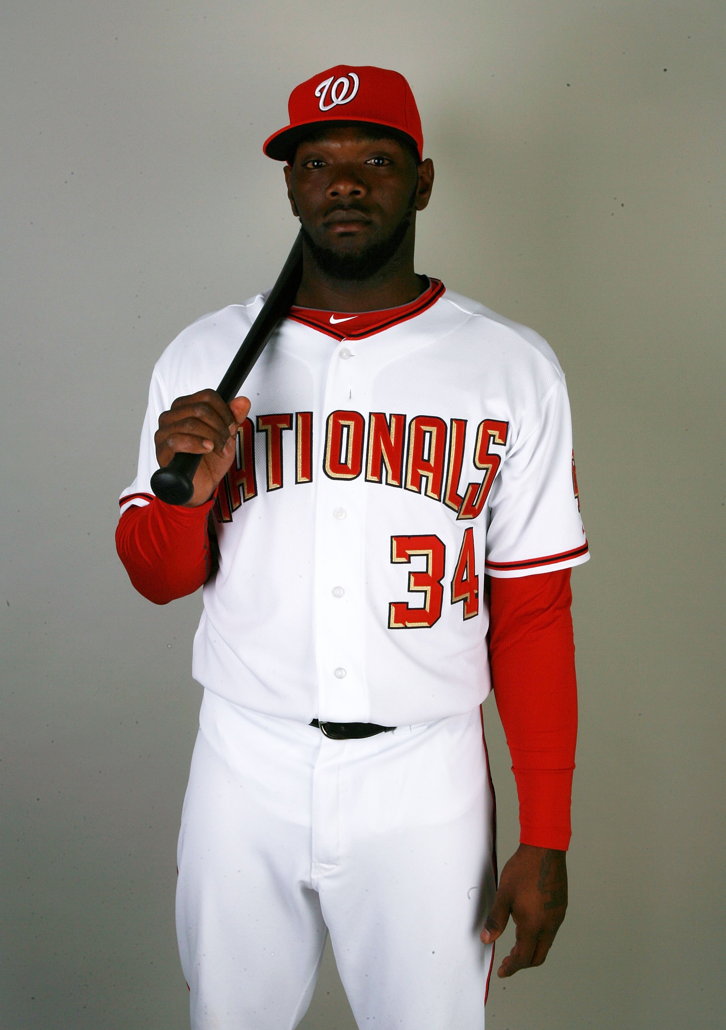 VIERA, FL - FEBRUARY 28:  Outfielder Elijah Dukes #34 of the Washington Nationals poses during photo day at Space Coast Stadium on February 28, 2010 in Viera, Florida.  (Photo by Doug Benc/Getty Images)