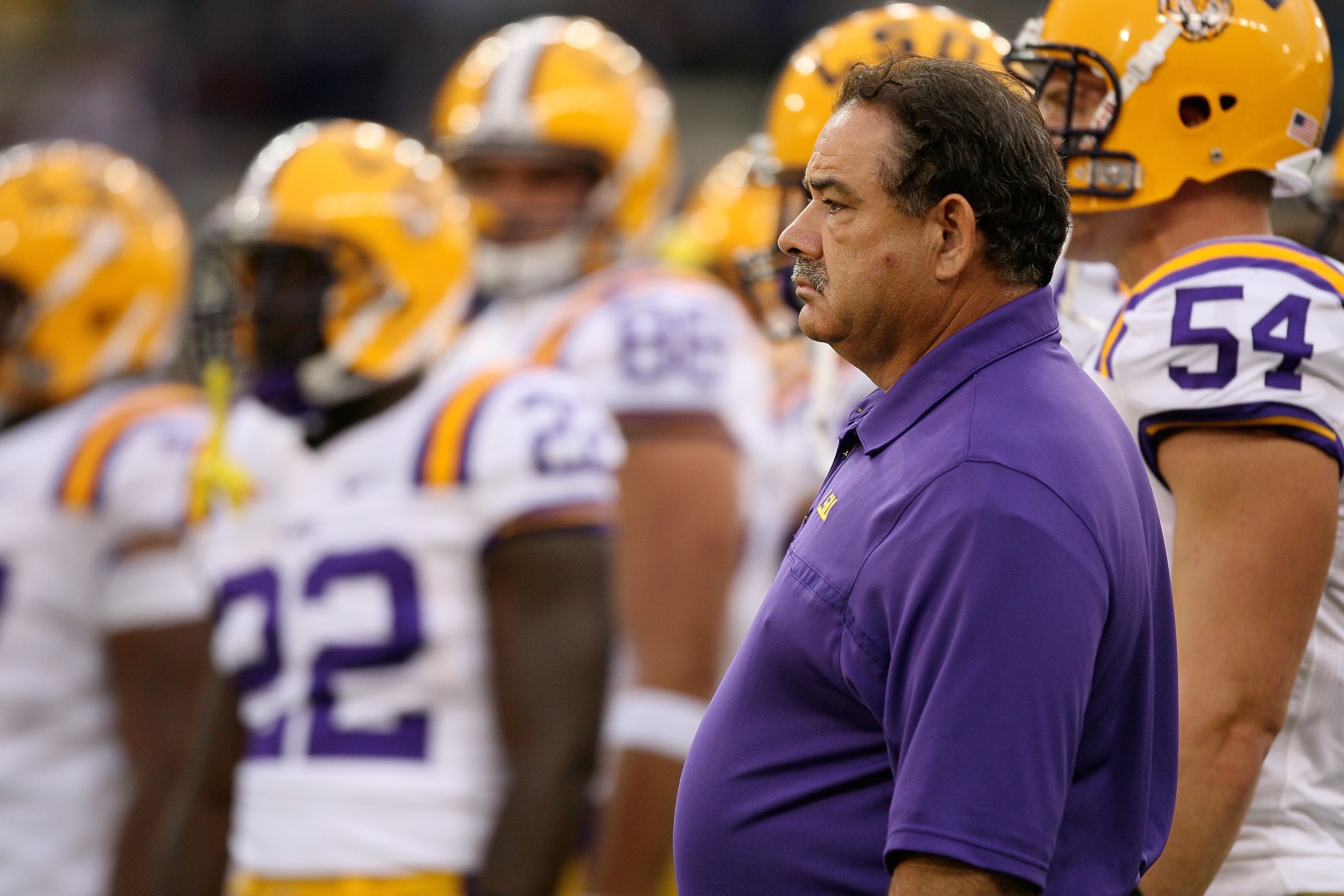 SEATTLE - SEPTEMBER 05:  Defensive coordinator John Chavis of the LSU Tigers looks on during pre-game against the Washington Huskies on September 5, 2009 at Husky Stadium in Seattle, Washington. The Tigers defeated the Huskies 31-23. (Photo by Otto Greule