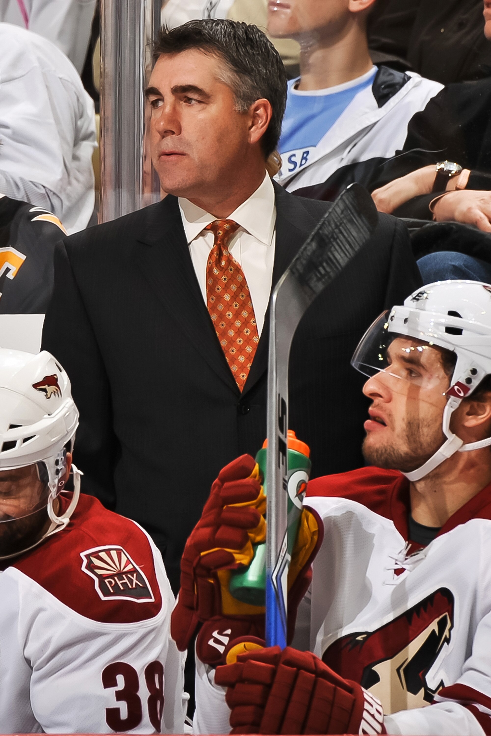 PITTSBURGH, PA - DECEMBER 20:  Head Coach Dave Tippett of the Phoenix Coyotes watches his team play the PIttsburgh Penguins on December 20, 2010 at CONSOL Energy Center in Pittsburgh, Pennsylvania.  (Photo by Jamie Sabau/Getty Images)