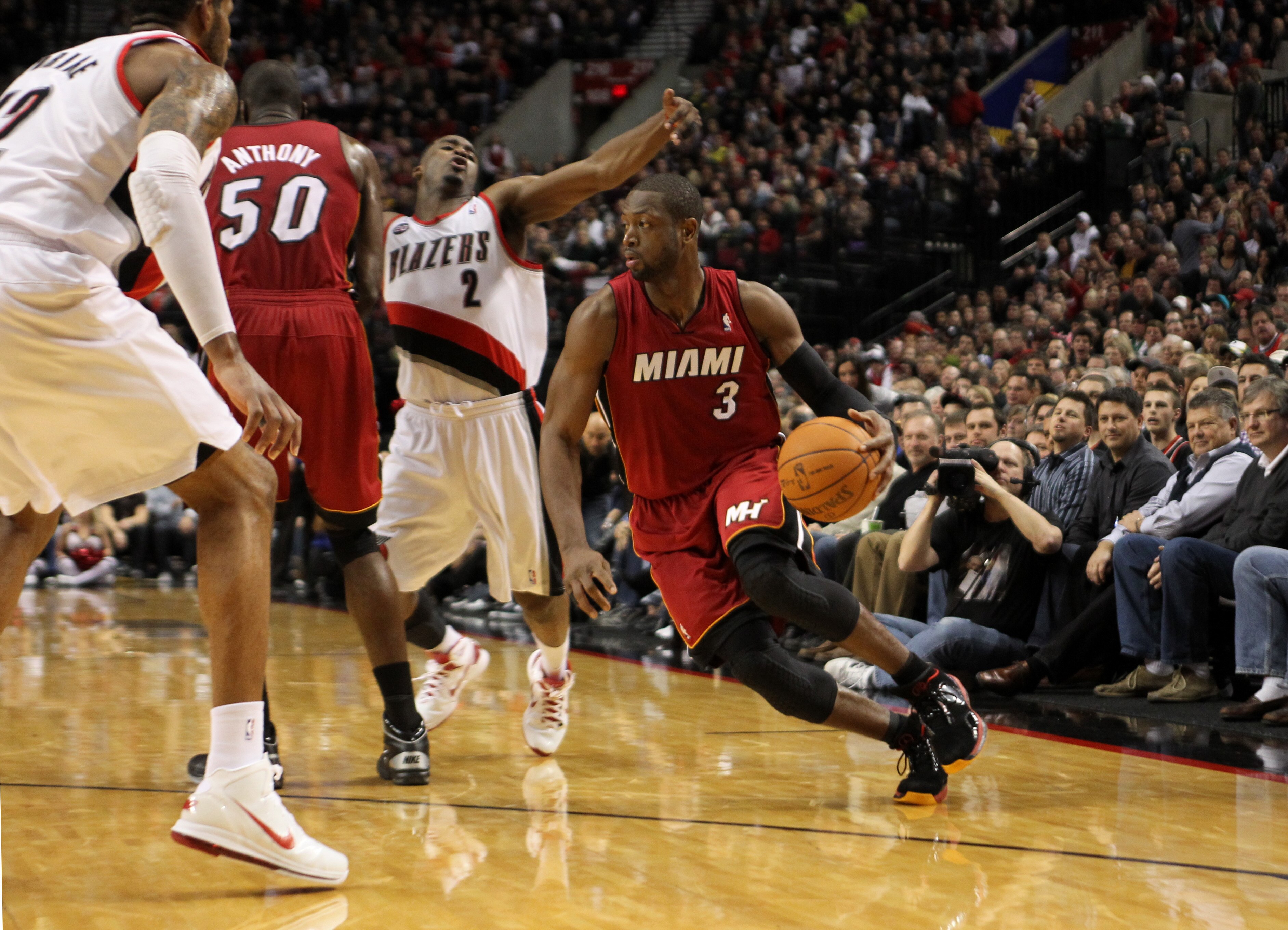 PORTLAND, OR - JANUARY 9: Dwayne Wade #3 of the Miami Heat   is drives the lane against the Portland Trail Blazers during a game on January 9, 2011 at the Rose Garden Arena in Portland, Oregon. NOTE TO USER: User expressly acknowledges and agrees that, by