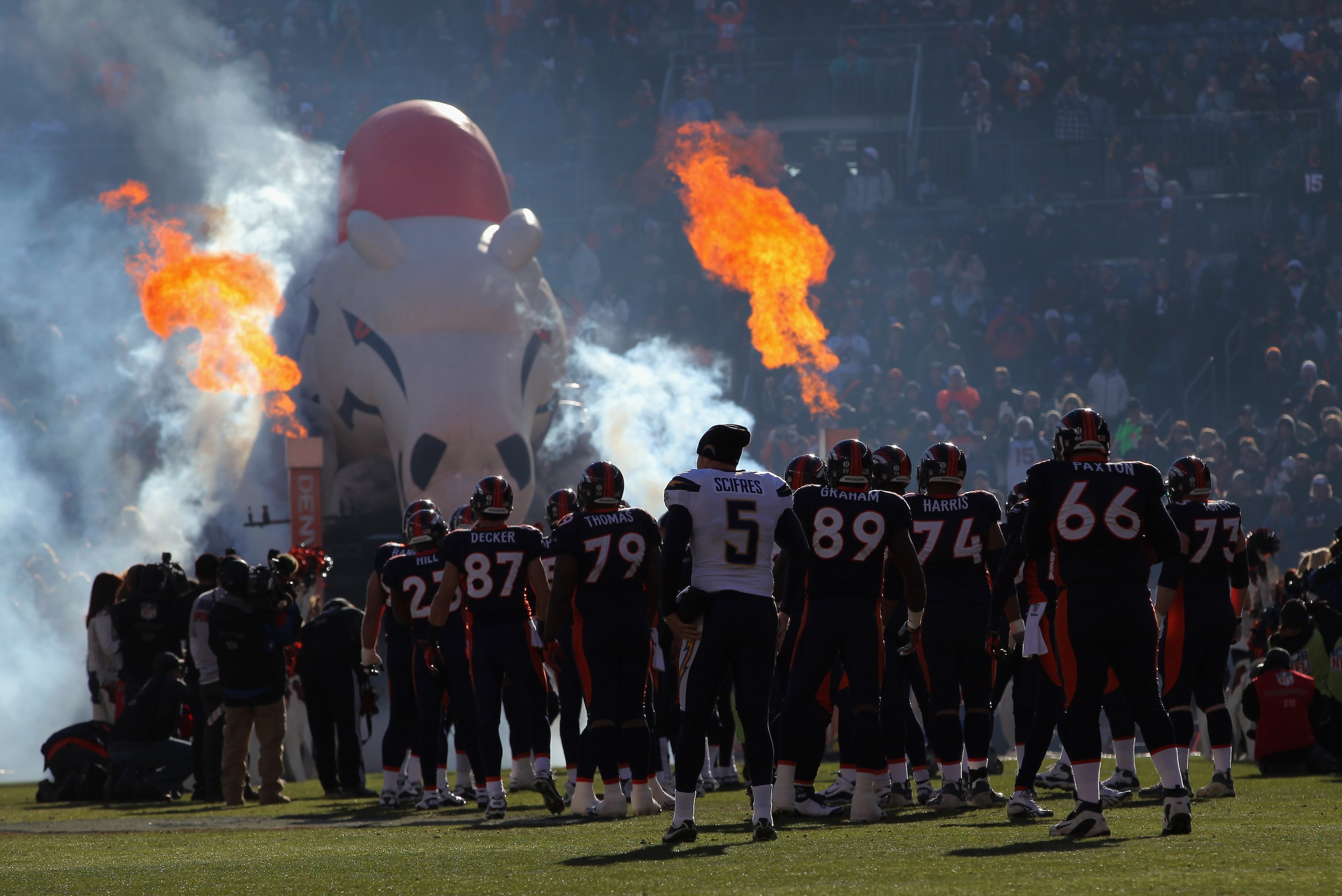 DENVER - JANUARY 02: The Denver Broncos take the field to face the San Diego Chargers at INVESCO Field at Mile High on January 2, 2011 in Denver, Colorado. The Chargers defeated the Broncos 33-28. (Photo by Doug Pensinger/Getty Images) DENVER - JANUARY 02: The Denver Broncos take the field to face the San Diego Chargers at INVESCO Field at Mile High on January 2, 2011 in Denver, Colorado. The Chargers defeated the Broncos 33-28. (Photo by Doug Pensinger/Getty Images)