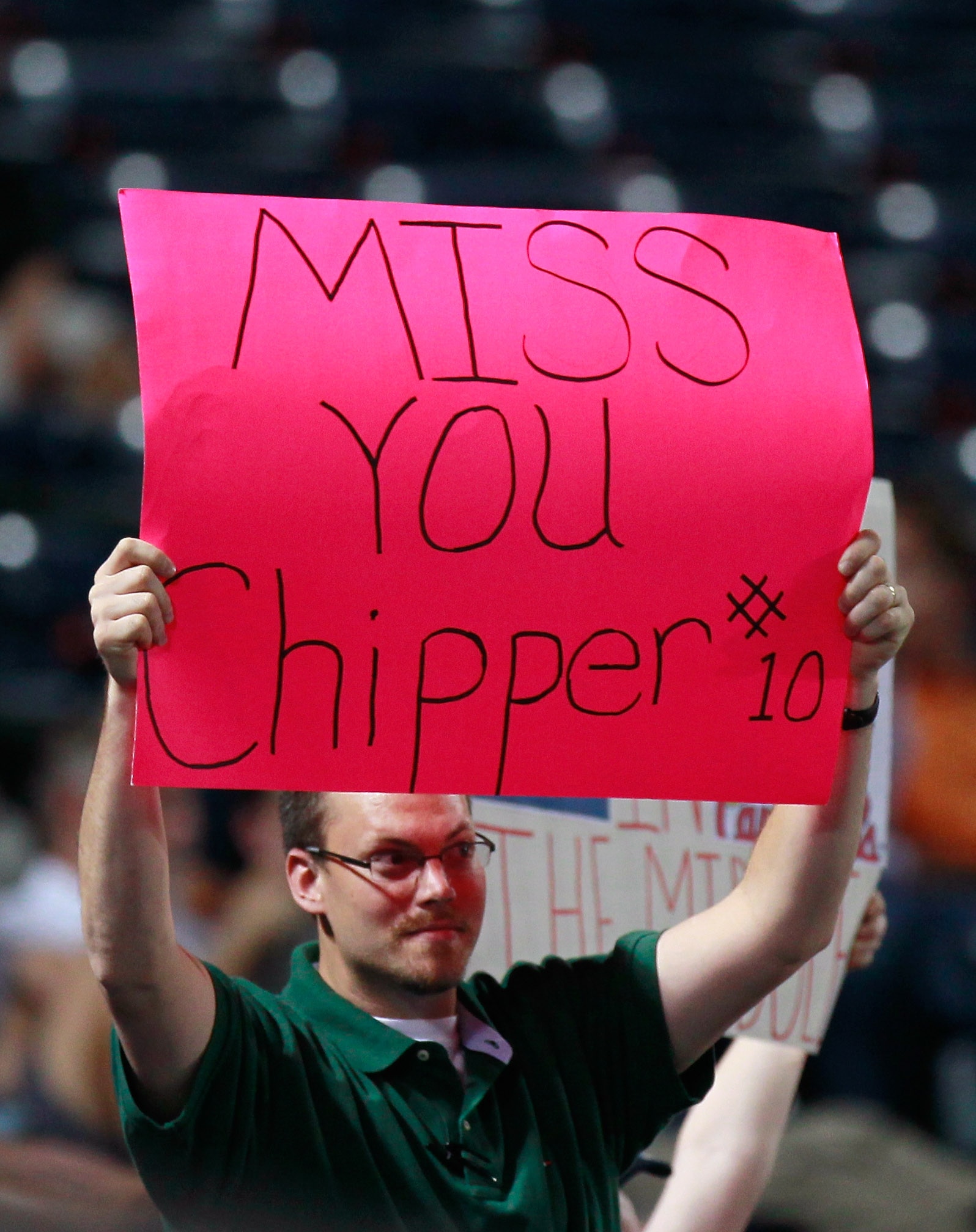 ATLANTA - SEPTEMBER 09:  A fan holds up a sign for Chipper Jones #10 of the Atlanta Braves during the game against the St. Louis Cardinals at Turner Field on September 9, 2010 in Atlanta, Georgia.  (Photo by Kevin C. Cox/Getty Images)