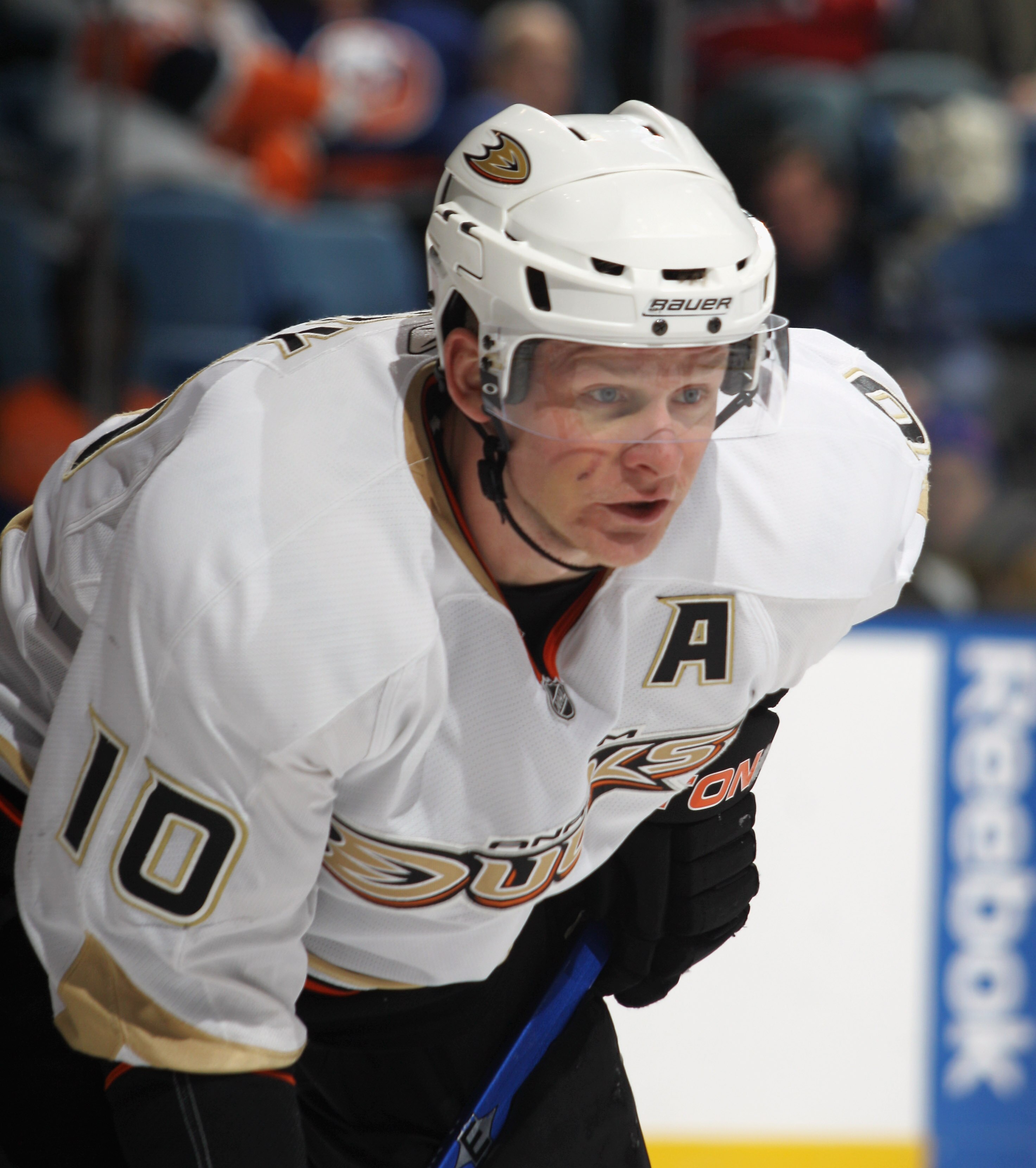 UNIONDALE, NY - DECEMBER 16:  Corey Perry #10 of the Anaheim Ducks skates against the New York Islanders at the Nassau Coliseum on December 16, 2010 in Uniondale, New York.  (Photo by Bruce Bennett/Getty Images)