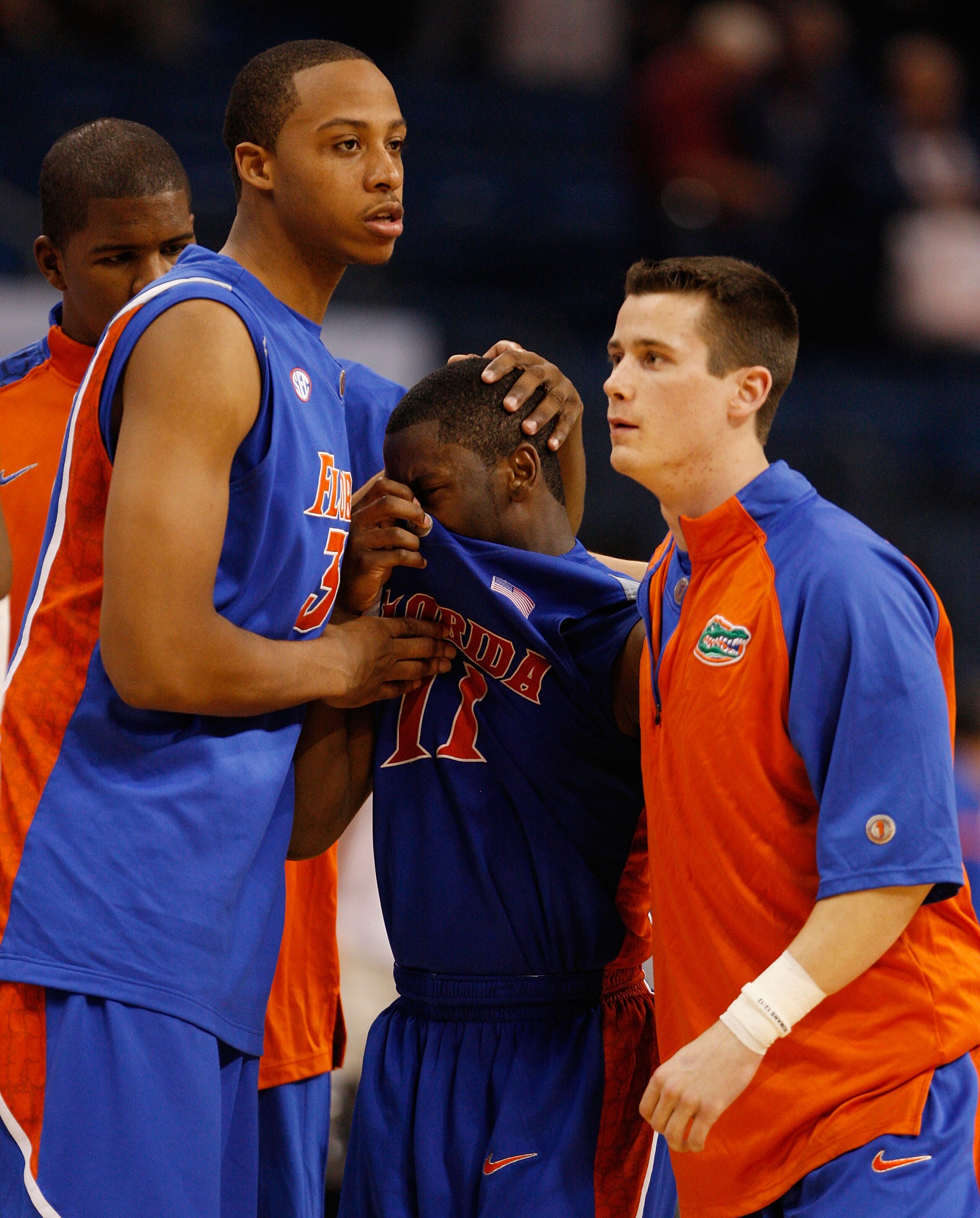 TAMPA, FL - MARCH 13:  Erving Walker #11 of the Florida Gators cries after his last second shot to tie the game was blocke by the Auburn Tigers during the quaterfinal round of the SEC Men's Basketball Tournament on March 13, 2009 at The St. Pete Times For