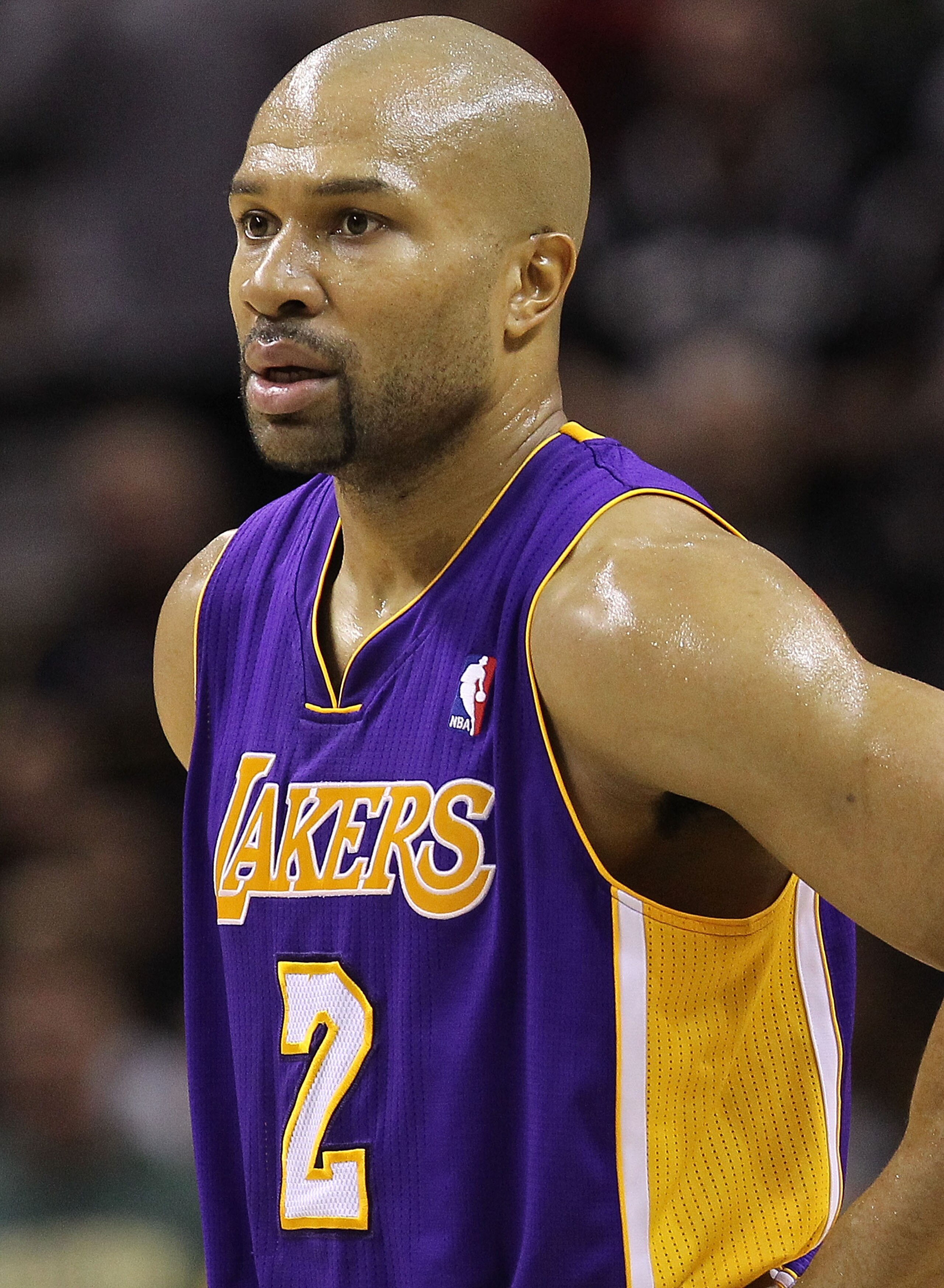 SAN ANTONIO, TX - DECEMBER 28:  Guard Derek Fisher #2 of the Los Angeles Lakers at AT&T Center on December 28, 2010 in San Antonio, Texas.  NOTE TO USER: User expressly acknowledges and agrees that, by downloading and/or using this photograph, user is con