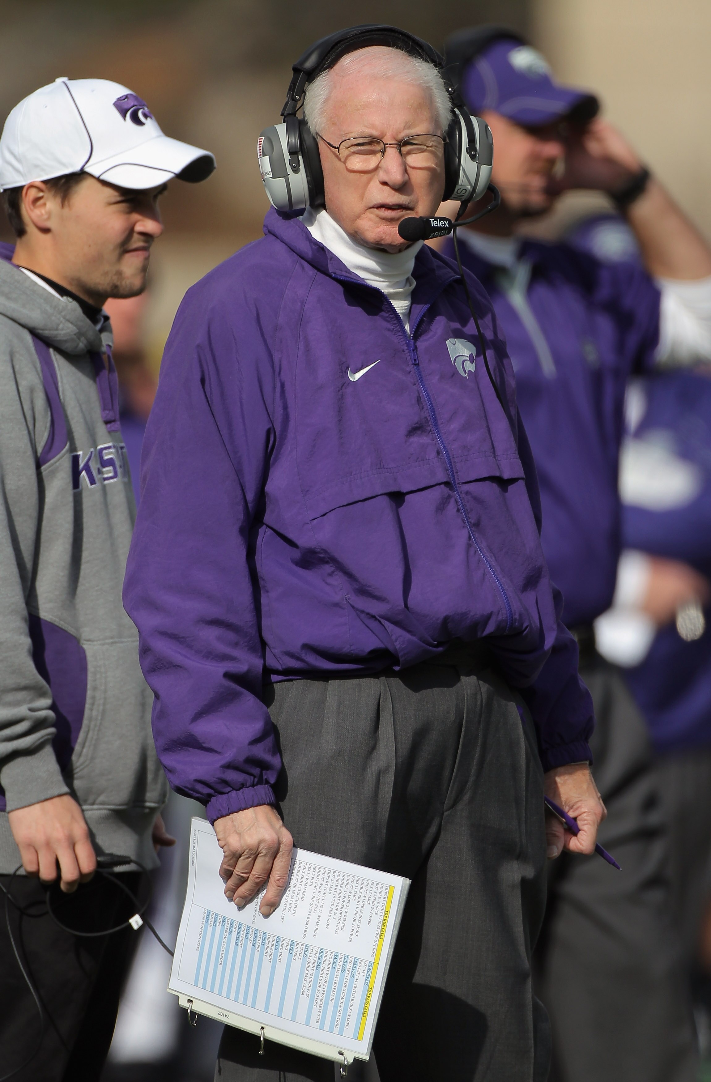 BOULDER, CO - NOVEMBER 20:  Head coach Bill Snyder of the Kansas State Wildcats leads his team against the Colorado Buffaloes at Folsom Field on November 20, 2010 in Boulder, Colorado. Colorado defeated Kansas State 44-36.  (Photo by Doug Pensinger/Getty