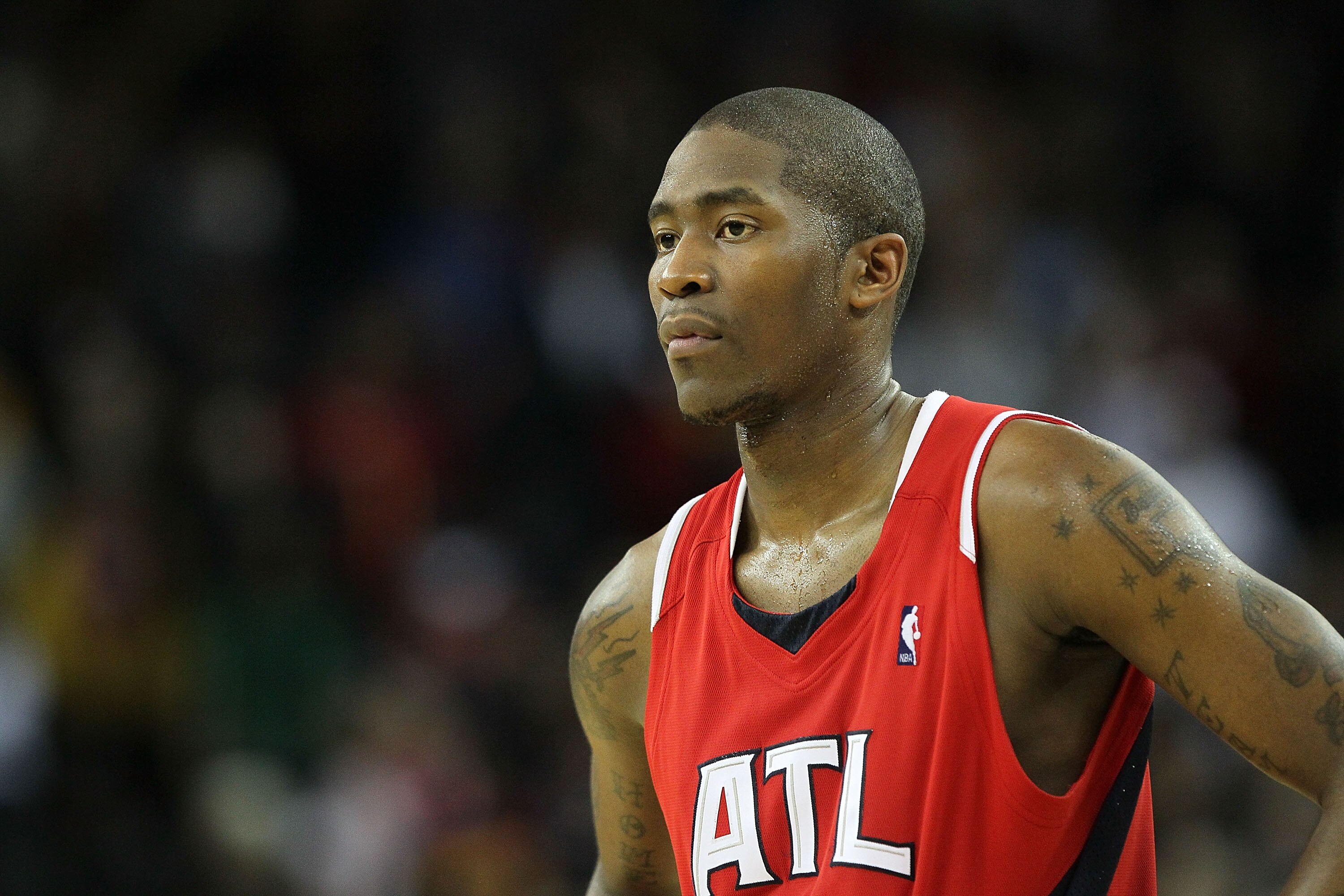 OAKLAND, CA - FEBRUARY 21:  Jamal Crawford #11 of the Atlanta Hawks looks on against the Golden State Warriors during an NBA game at Oracle Arena at Oracle Arena on February 21, 2010 in Oakland, California.  NOTE TO USER: User expressly acknowledges and a