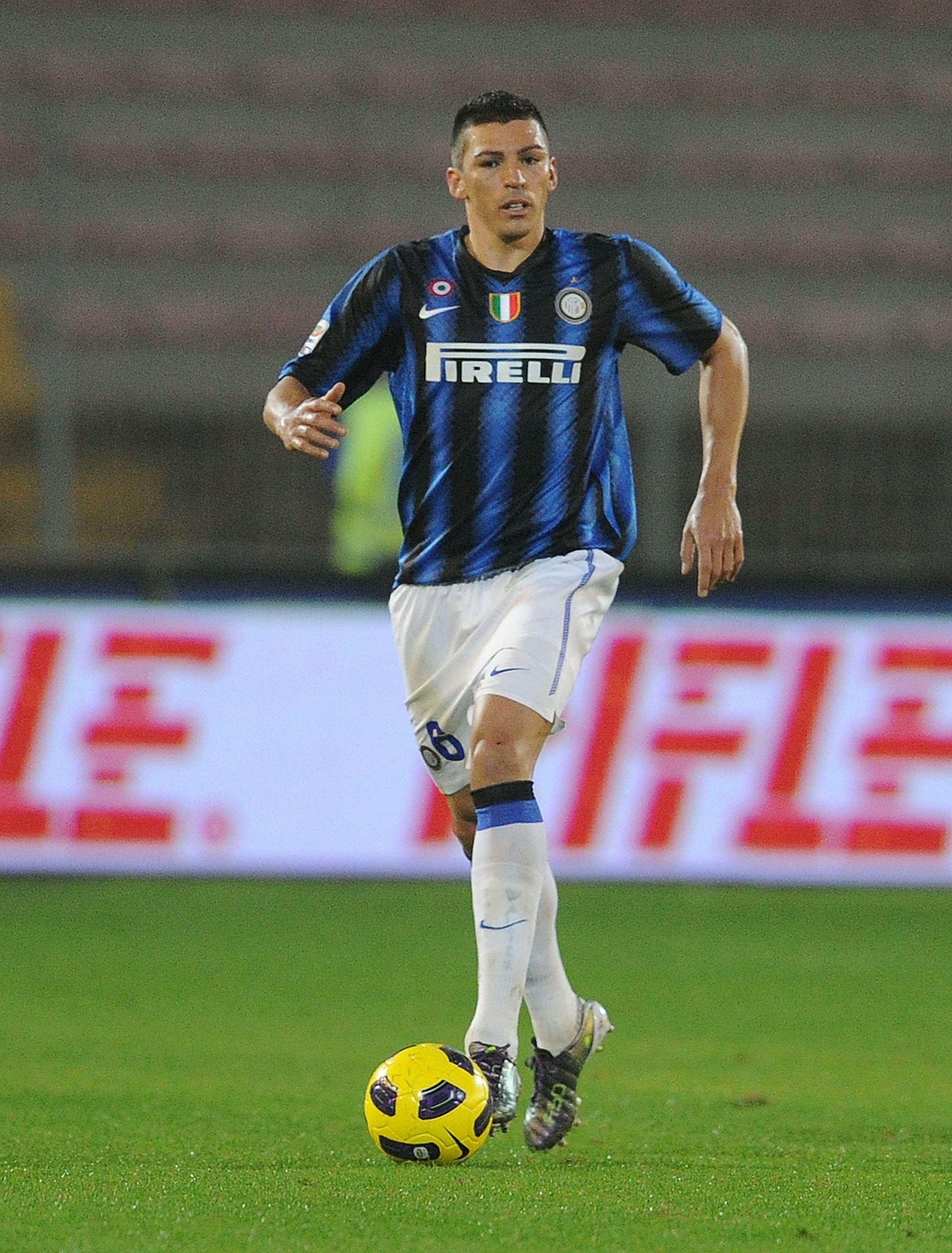 LECCE, ITALY - NOVEMBER 10:  Lucio of Inter in action during the Serie A match between Lecce and Inter Milan at Stadio Via del Mare on November 10, 2010 in Lecce, Italy.  (Photo by Giuseppe Bellini/Getty Images)