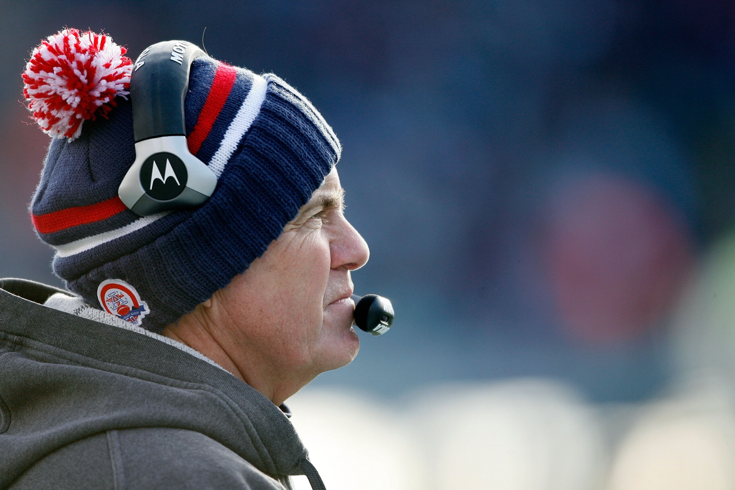 FOXBORO, MA - JANUARY 10: Head coach Bill Belichick of the New England Patriots looks on against the Baltimore Ravens during the 2010 AFC wild-card playoff game at Gillette Stadium on January 10, 2010 in Foxboro, Massachusetts. (Photo by Elsa/Getty Imag FOXBORO, MA - JANUARY 10: Head coach Bill Belichick of the New England Patriots looks on against the Baltimore Ravens during the 2010 AFC wild-card playoff game at Gillette Stadium on January 10, 2010 in Foxboro, Massachusetts. (Photo by Elsa/Getty Imag