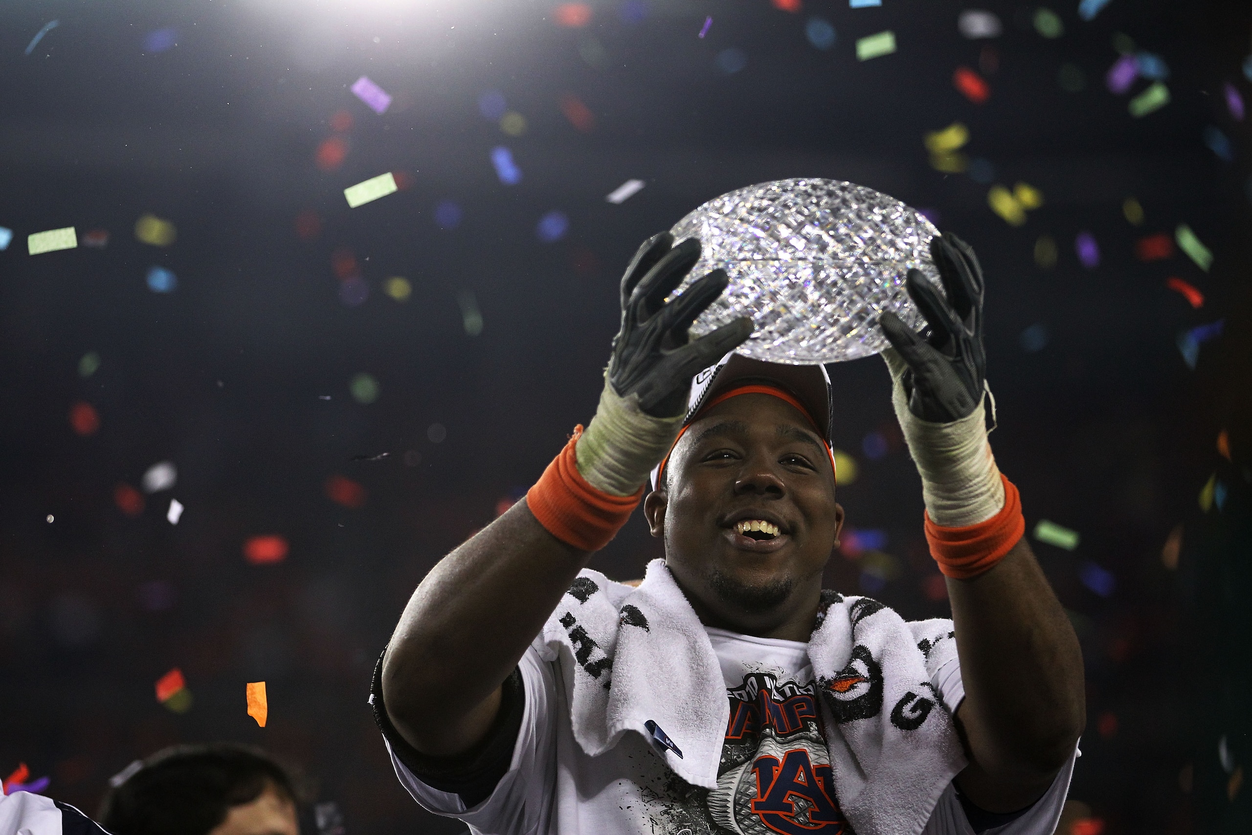 GLENDALE, AZ - JANUARY 10: Nick Fairley #90 of the Auburn Tigers celebrates the Tigers 22-19 victory against the Oregon Ducks during the Tostitos BCS National Championship Game at University of Phoenix Stadium on January 10, 2011 in Glendale, Arizona. ( GLENDALE, AZ - JANUARY 10: Nick Fairley #90 of the Auburn Tigers celebrates the Tigers 22-19 victory against the Oregon Ducks during the Tostitos BCS National Championship Game at University of Phoenix Stadium on January 10, 2011 in Glendale, Arizona. (