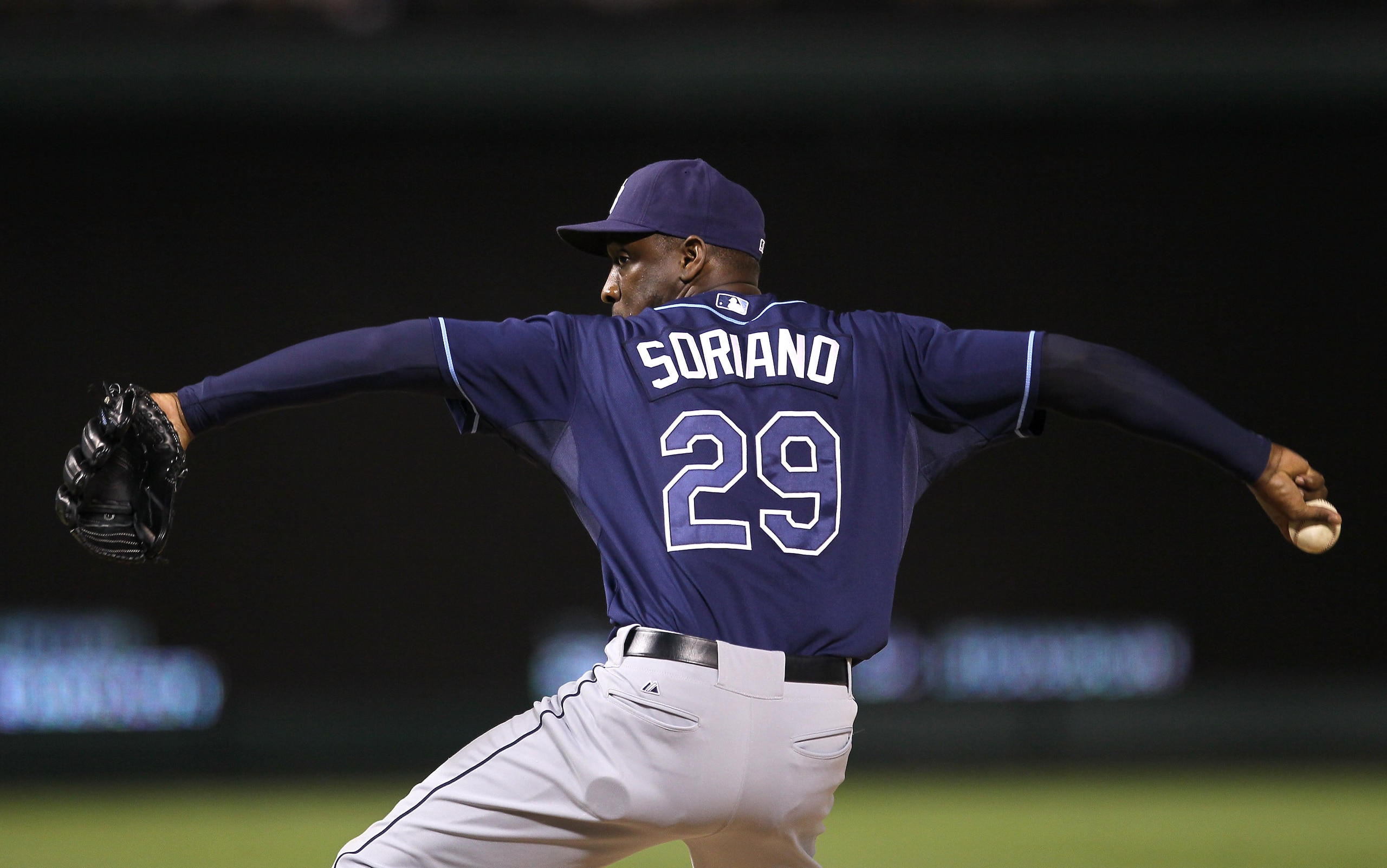 ARLINGTON, TX - OCTOBER 9: Rafael Soriano #29 of the Tampa Bay Rays throws a pitch against the Texas Rangers during game three of the ALDS at Rangers Ballpark in Arlington on October 9, 2010 in Arlington, Texas. The Rays won 6-3. (Photo by Stephen Dunn ARLINGTON, TX - OCTOBER 9: Rafael Soriano #29 of the Tampa Bay Rays throws a pitch against the Texas Rangers during game three of the ALDS at Rangers Ballpark in Arlington on October 9, 2010 in Arlington, Texas. The Rays won 6-3. (Photo by Stephen Dunn