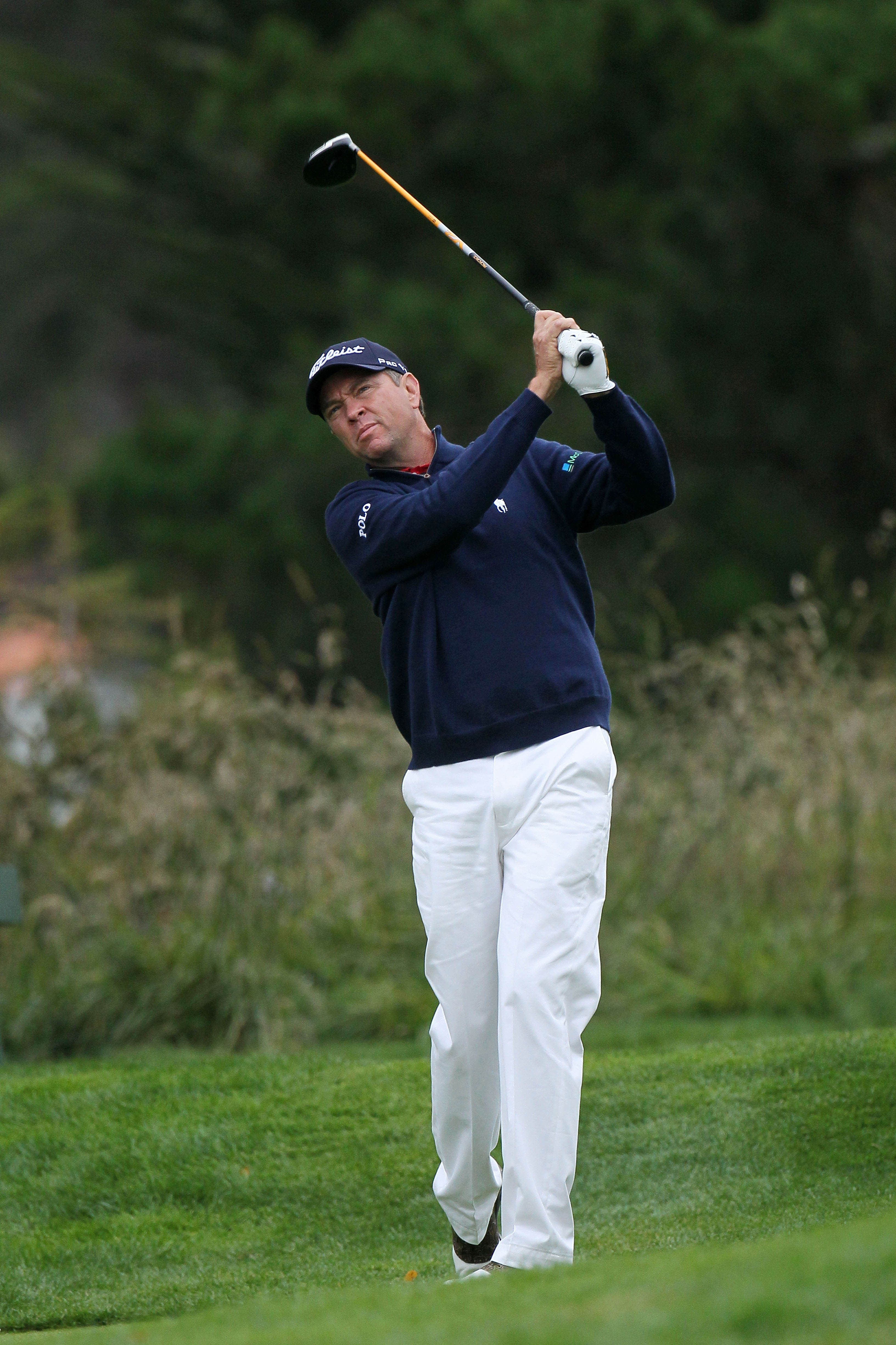 PEBBLE BEACH, CA - JUNE 18:  Davis Love III hits his tee shot on the second hole during the second round of the 110th U.S. Open at Pebble Beach Golf Links on June 18, 2010 in Pebble Beach, California.  (Photo by Stephen Dunn/Getty Images)