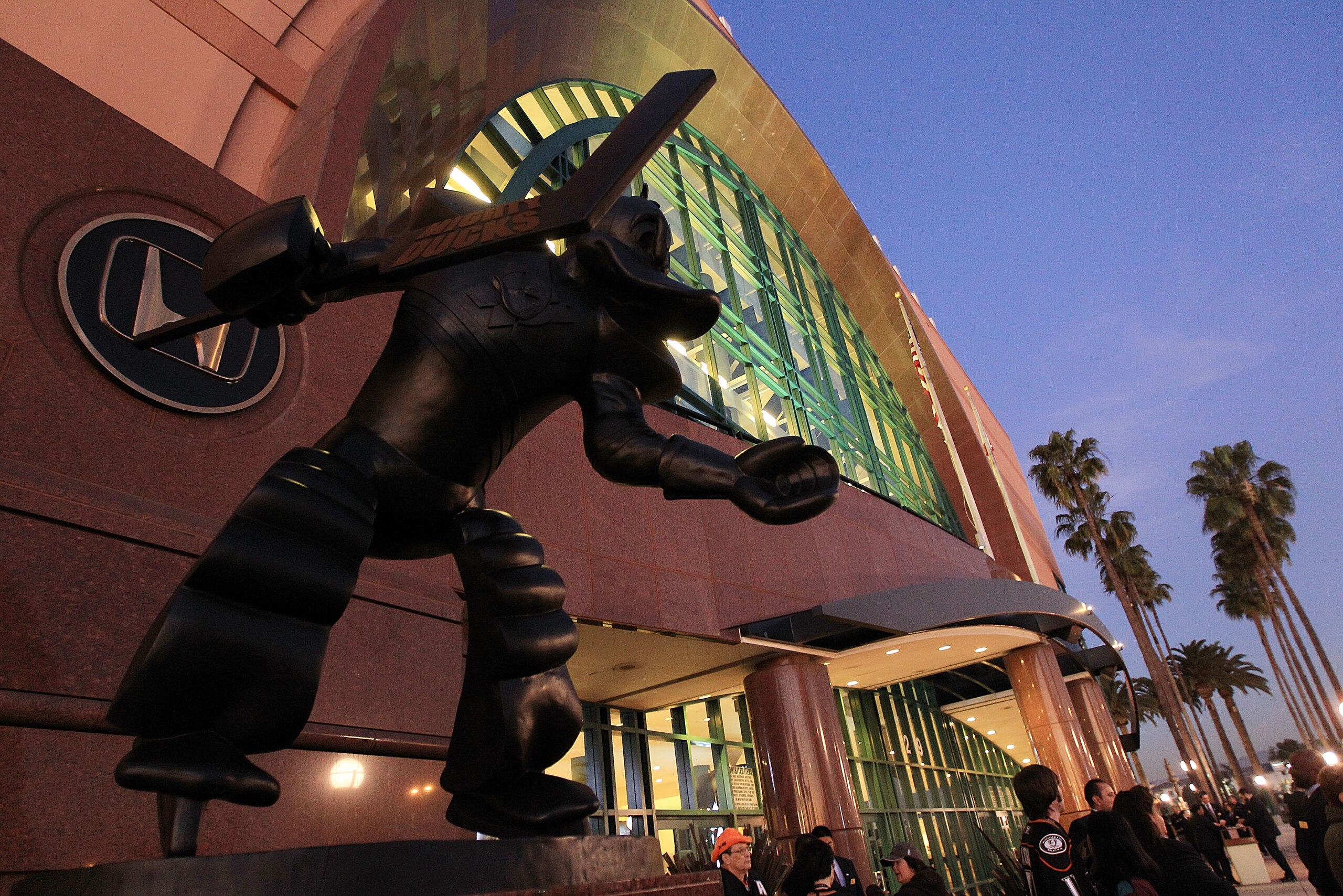 ANAHEIM, CA - JANUARY 12:  A statue of the Anaheim Ducks mascot Wild Wing stands in front of the Honda Center prior to the game between the Ducks and the St. Louis Blues on January 12, 2011 in Anaheim, California.  (Photo by Bruce Bennett/Getty Images)
