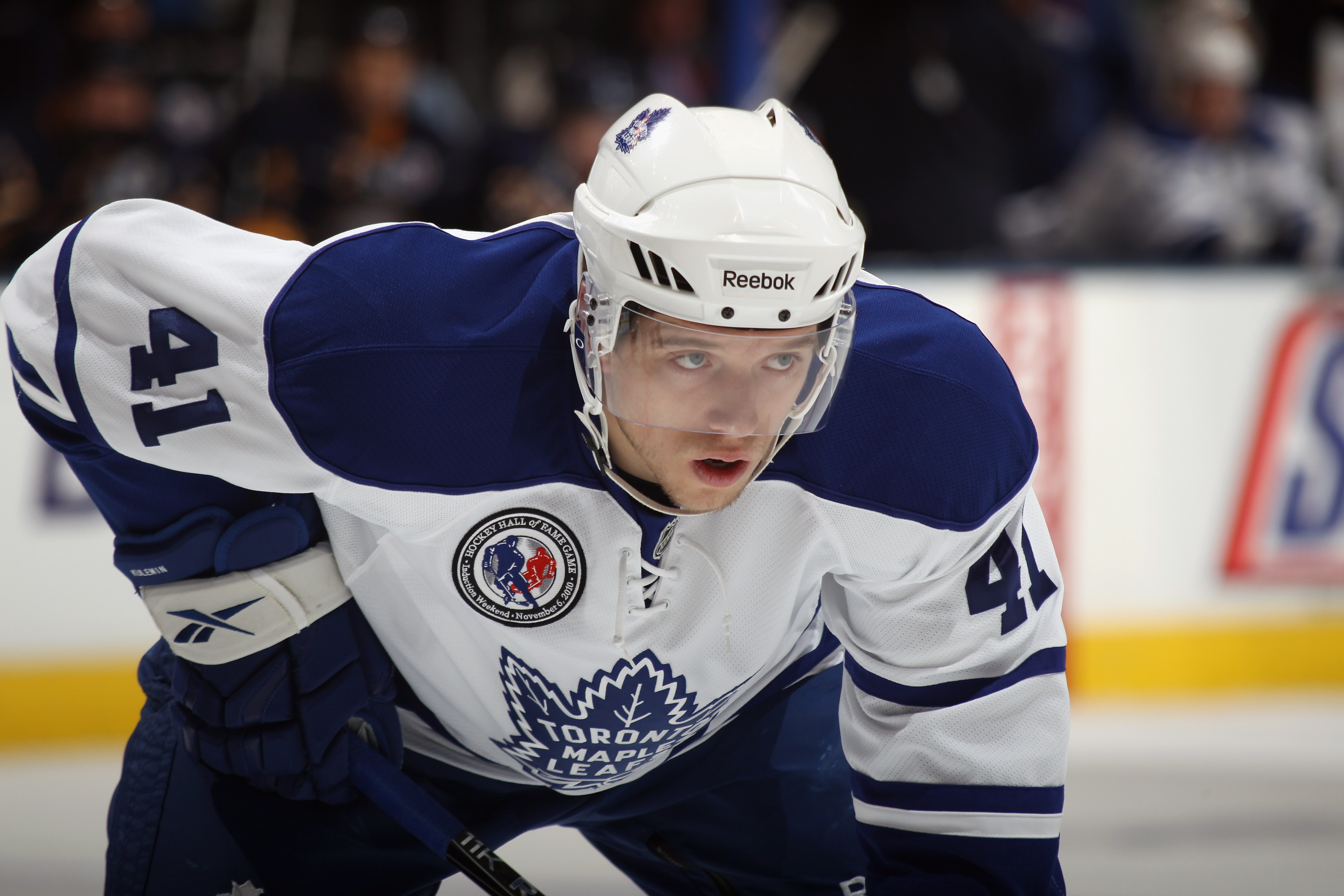 TORONTO, ON - NOVEMBER 06:  Nikolai Kulemin #41 of the Toronto Maple Leafs skates against the Buffalo Sabres at the Air Canada Centre on November 6, 2010 in Toronto, Canada.  (Photo by Bruce Bennett/Getty Images)
