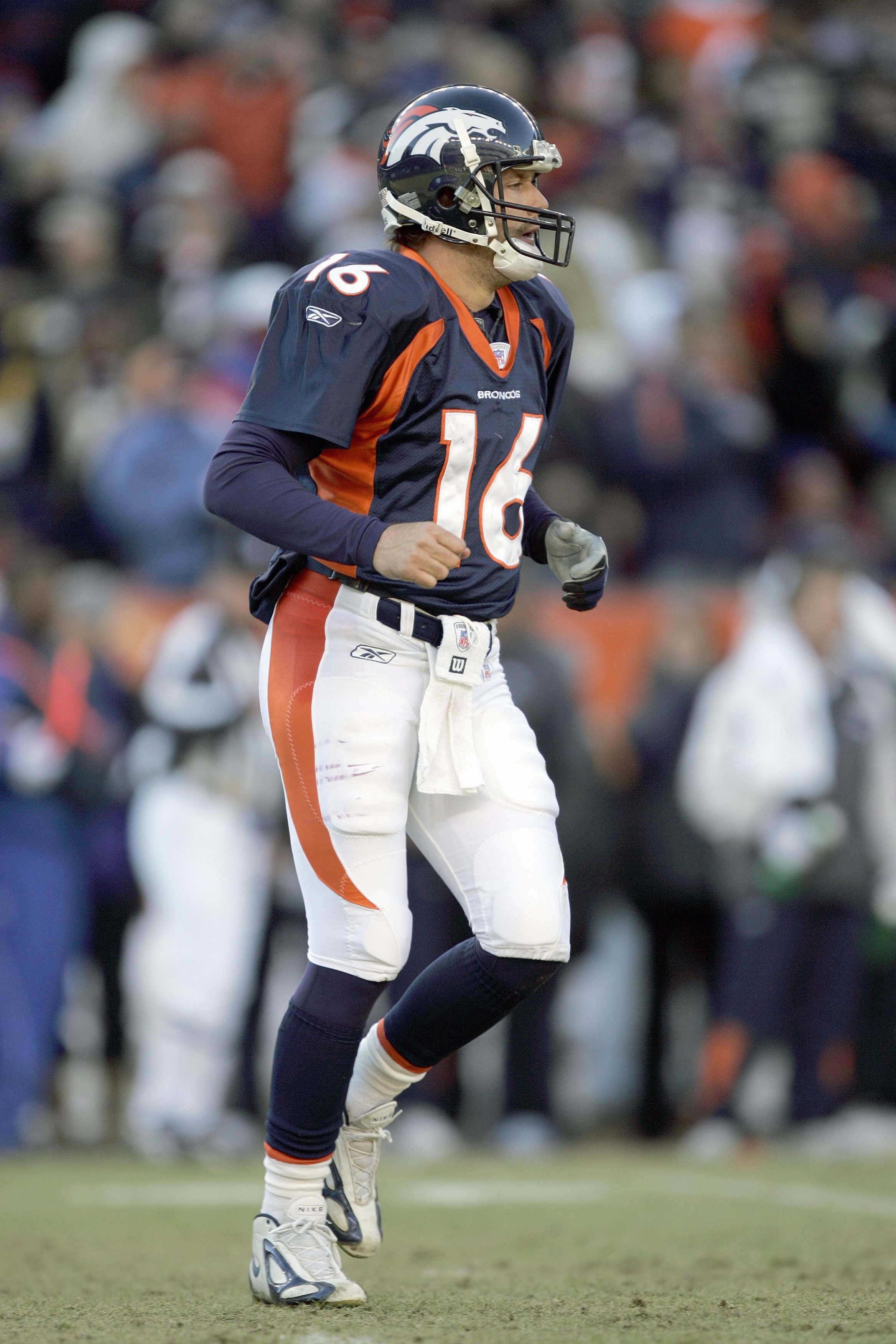 DENVER - DECEMBER 31: Jake Plummer #16 of the Denver Broncos moves on the field during the game against the San Francisco 49ers at Invesco Field at Mile High on December 31, 2006 in Denver, Colorado. The 49ers won 26-23, eliminating the Broncos from the p